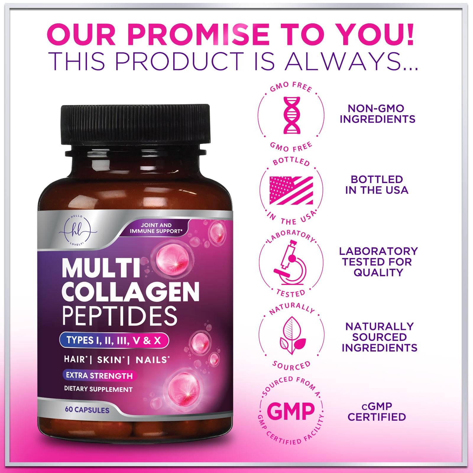 Multi Collagen Peptides – Hydrolyzed Collagen Types I, II, III, V, X – Best H…