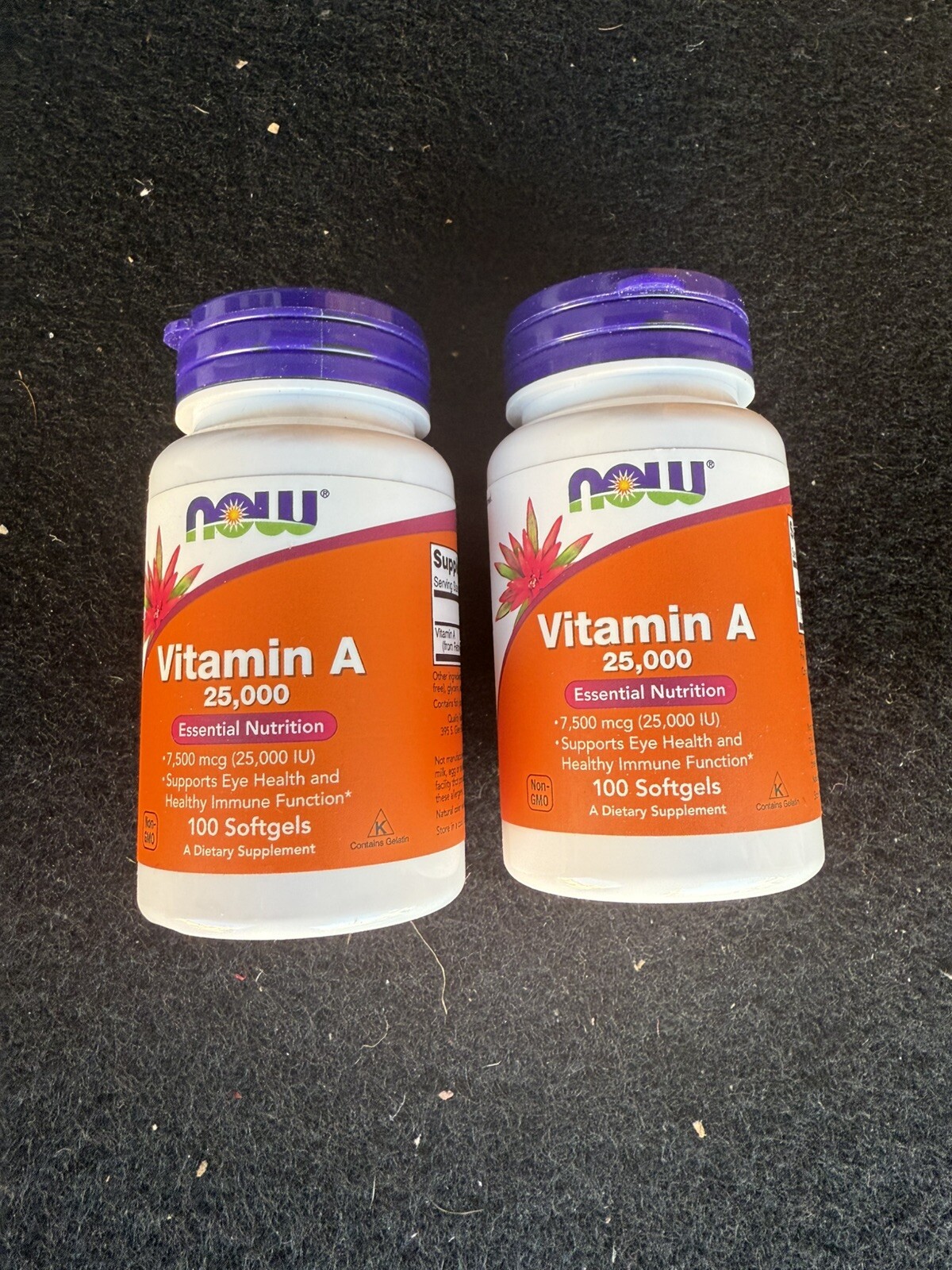 2x NOW FOODS Vitamin A 25,000 100 Softgels Each Exp 10/2025