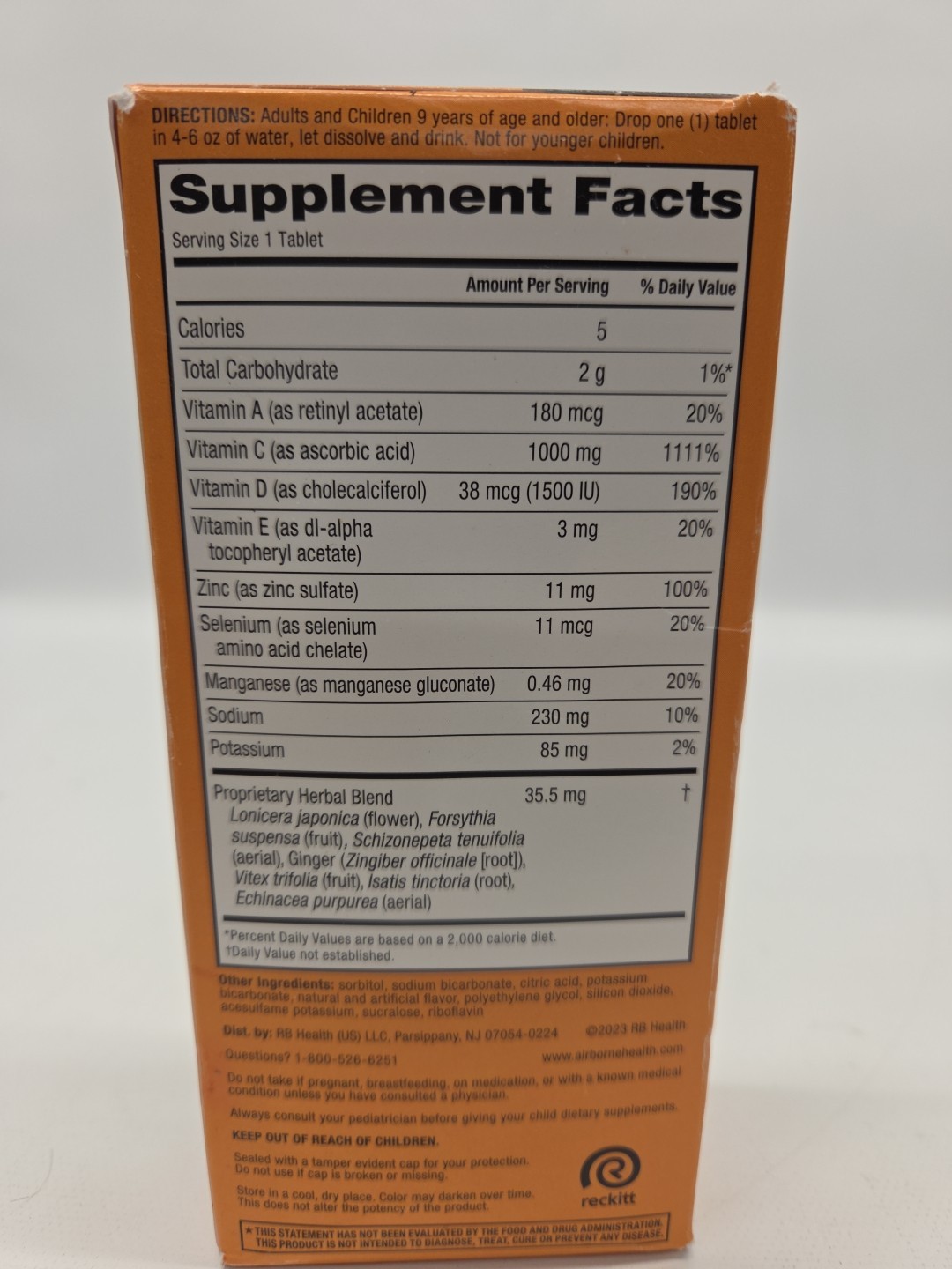 Airborne 1000mg Vitamin C with Zinc Effervescent Tablets Immune 30 ct EXP 2027