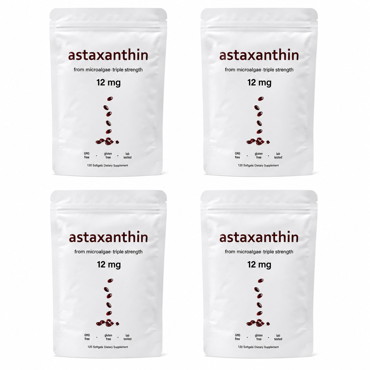 4 pcks Premium Astaxanthin Antioxidant Supplements 12mg, 120 Softgels