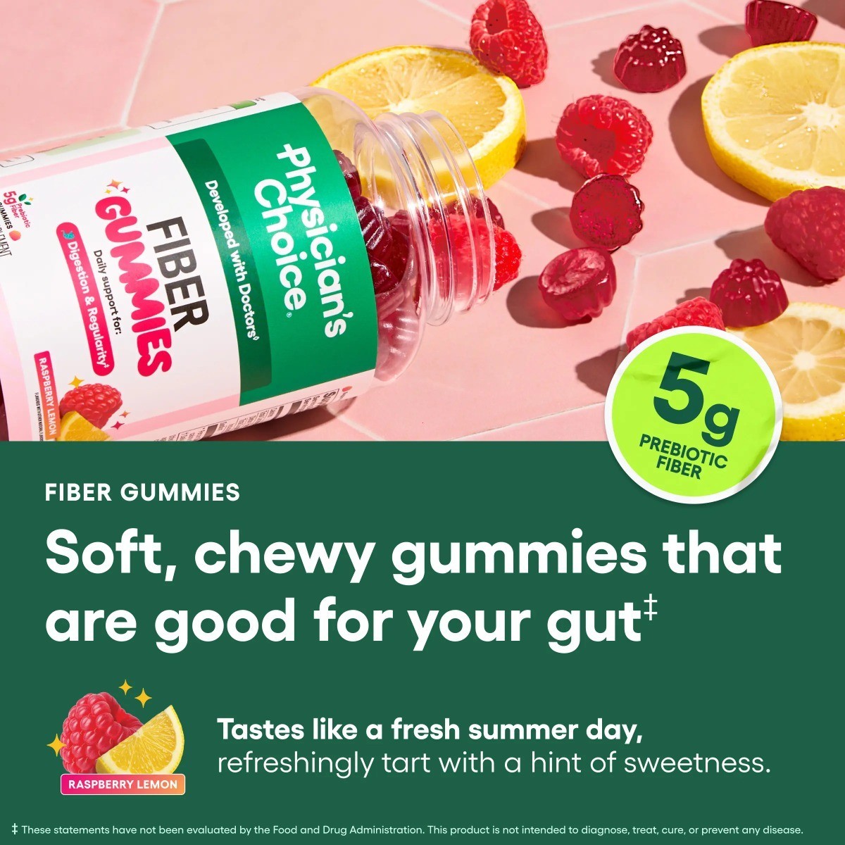Physician’s Choice Sugar Free Prebiotic Fiber Gummies Gut Regularity Vegan 60ct