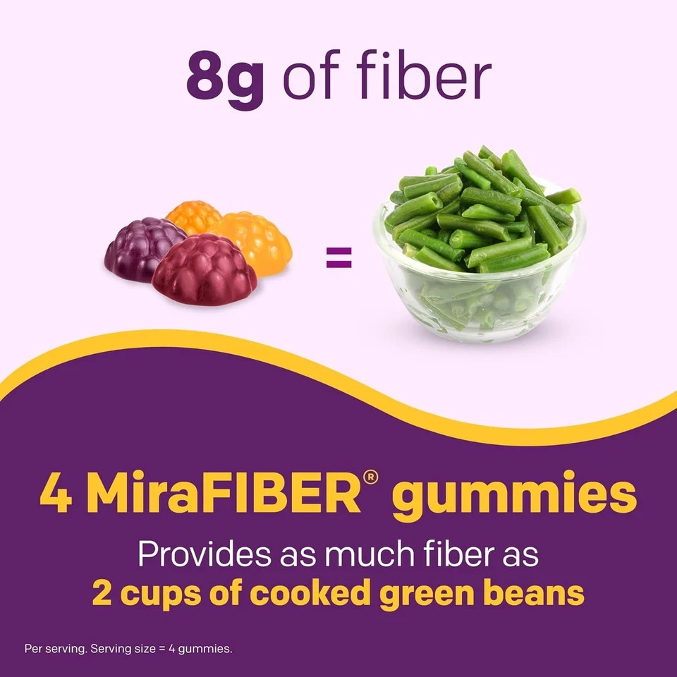 MiraFIBER Gummies 72 Ct Prebiotic Fiber Mixed Fruit 8g Per Serving