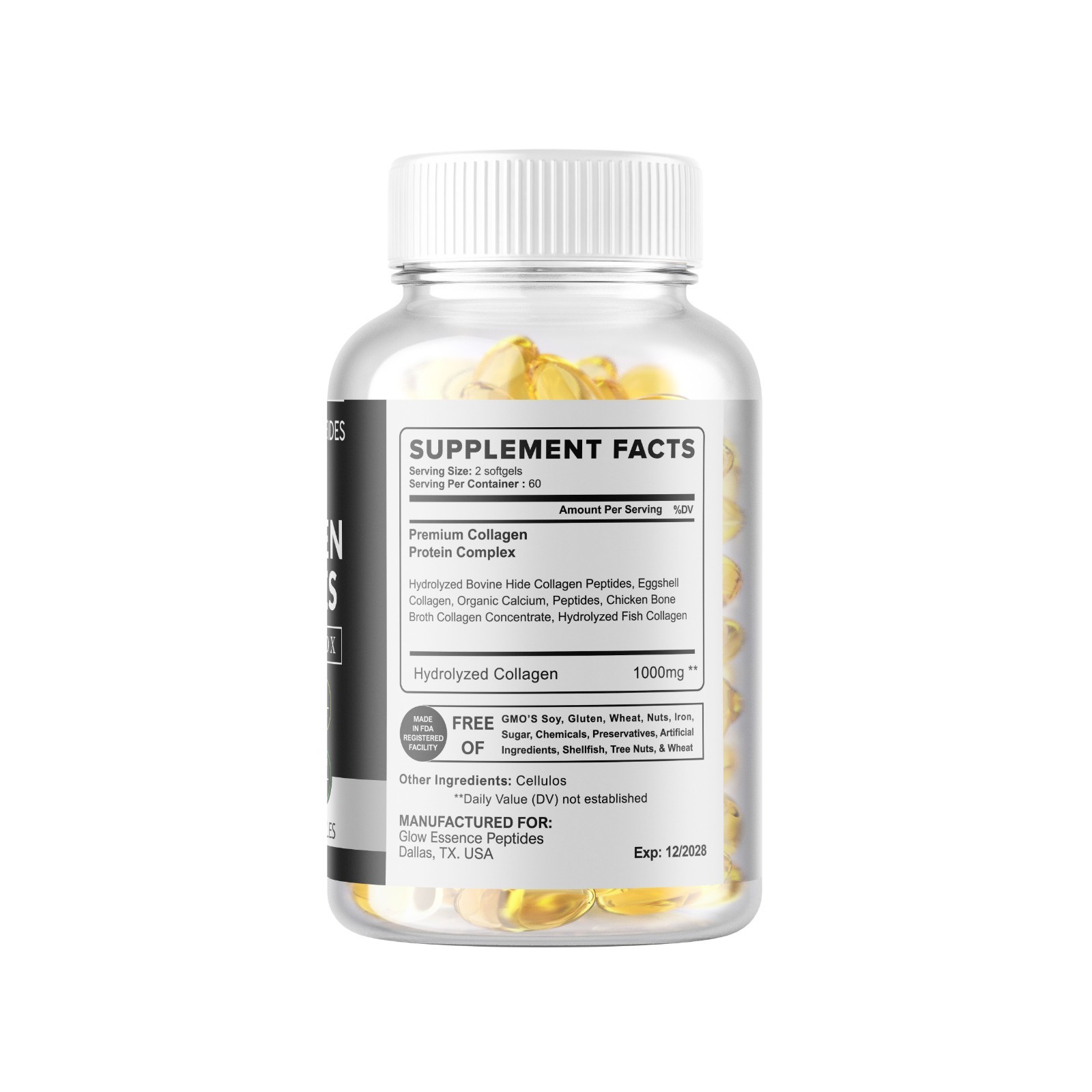 Collagen Peptides pills 1000 mg Hydrolyzed Collagen i, ii,iii,V,X 120 capsules