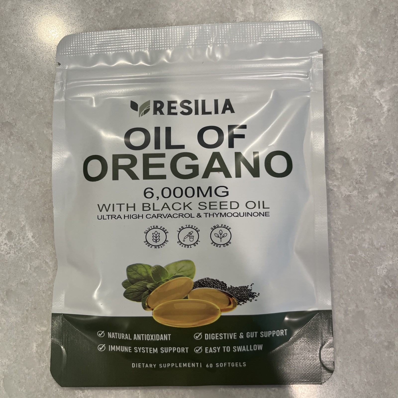 Resilia Oil of Oregano (Carvacrol) with Black Seed Oil – 60 Softgels new/sealed