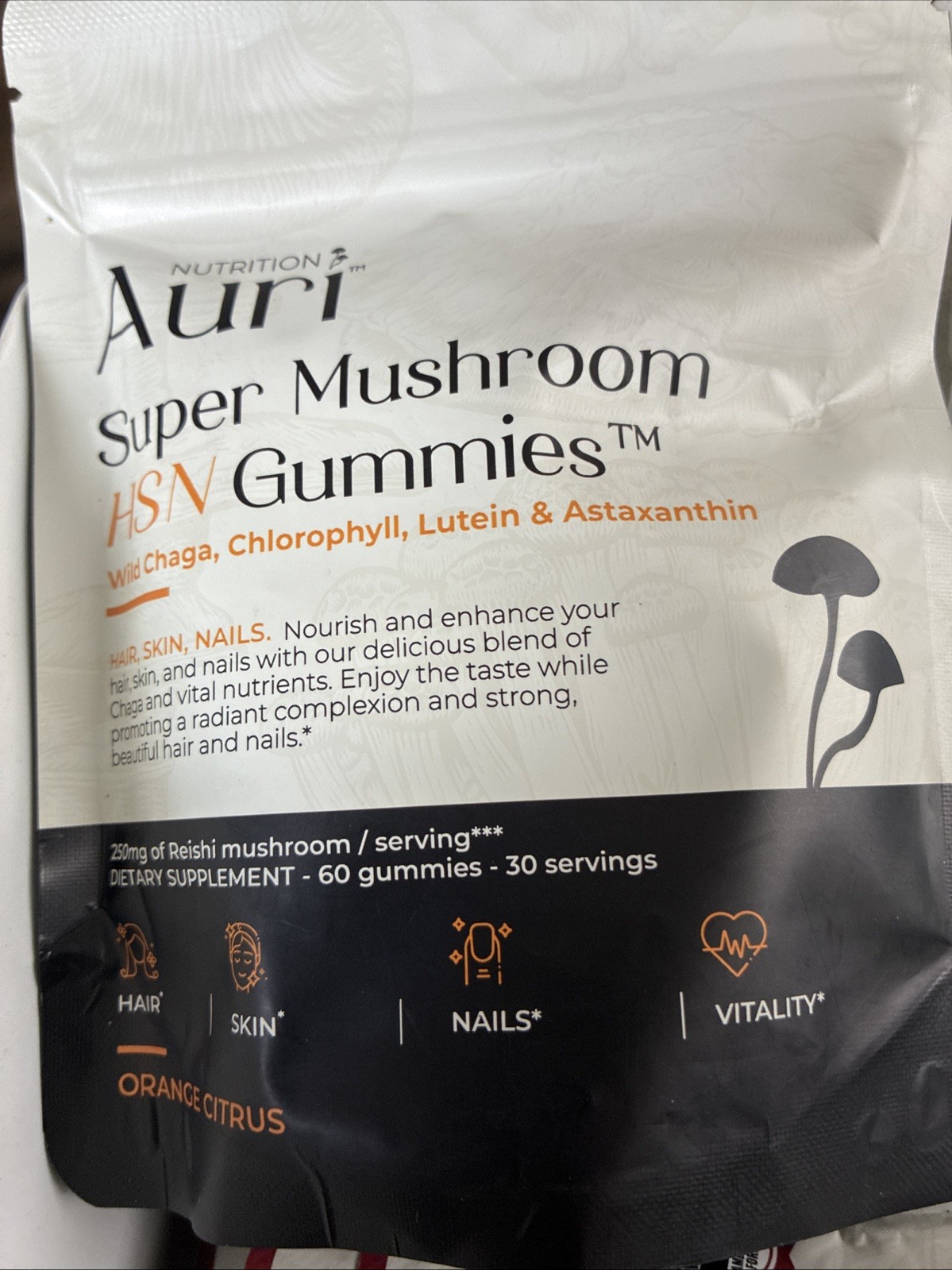 Auri Super Mushroom HSN Gummies Hair Skin and Nails (60 ct, Orange Citrus) NEW!