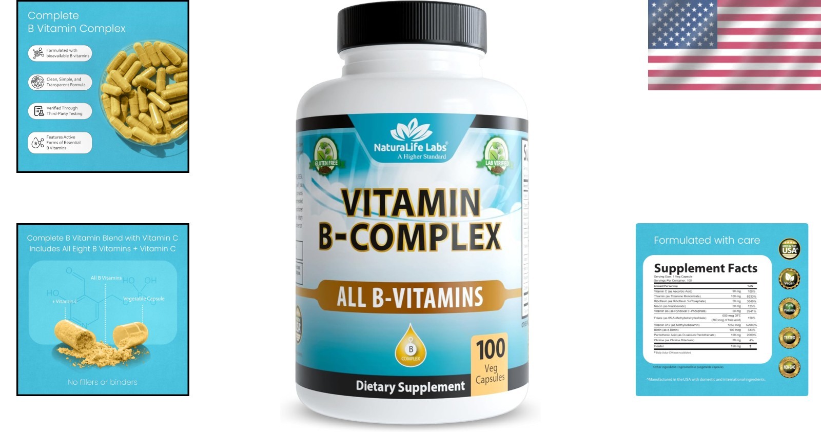 Brand New Vitamin B-Complex with Vitamin C & Folic Acid – 100 Capsules – , No…