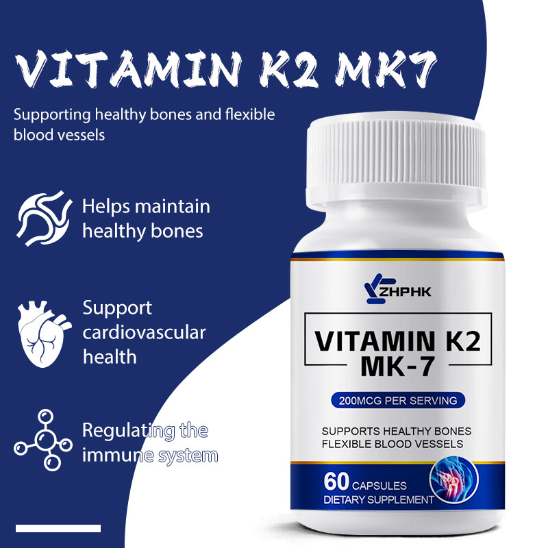ZHPHK Vitamin K2 MK-7 200 mcg, 60 Capsules – Gluten Free and Non-GMO MK7
