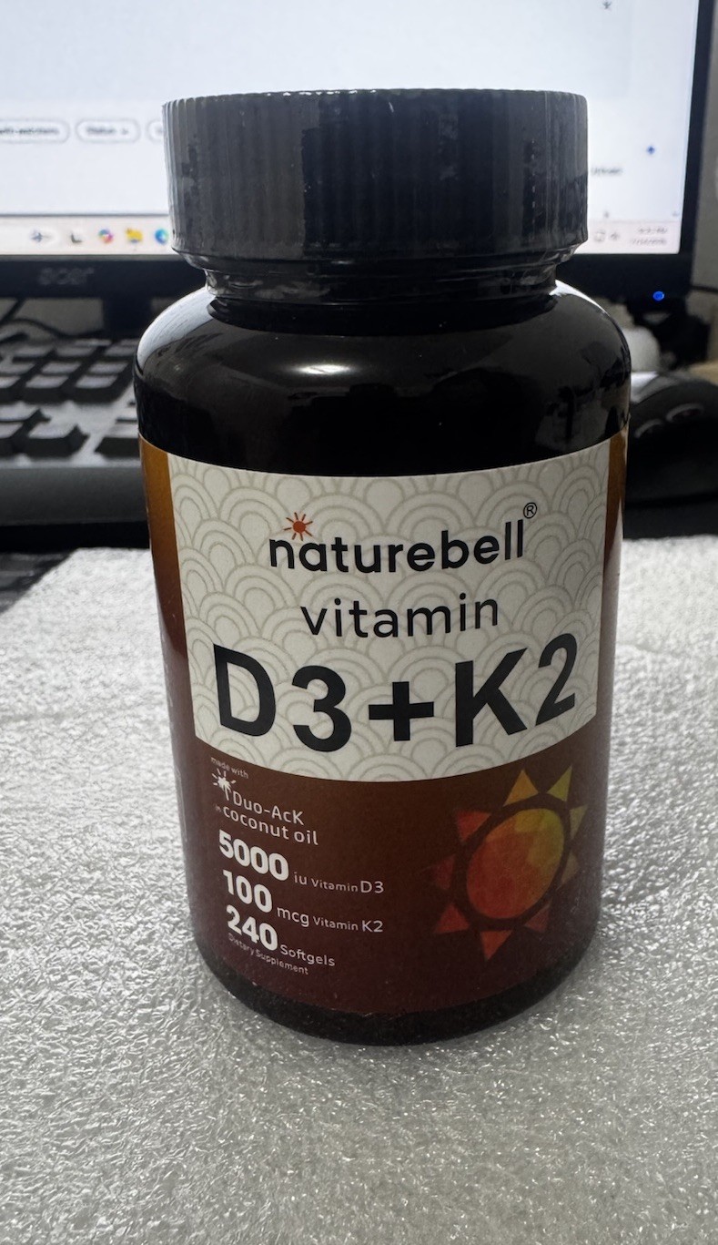 NatureBell Vitamin D3 5000 IU + K2 MK-7 100 mcg 240 Softgels w/ Coconut Oil