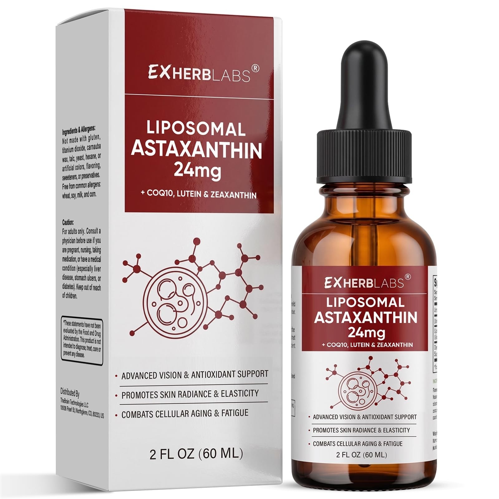 Liposomal Astaxanthin 24mg Liquid Drops – Antioxidant for Skin & Eye Health, Non