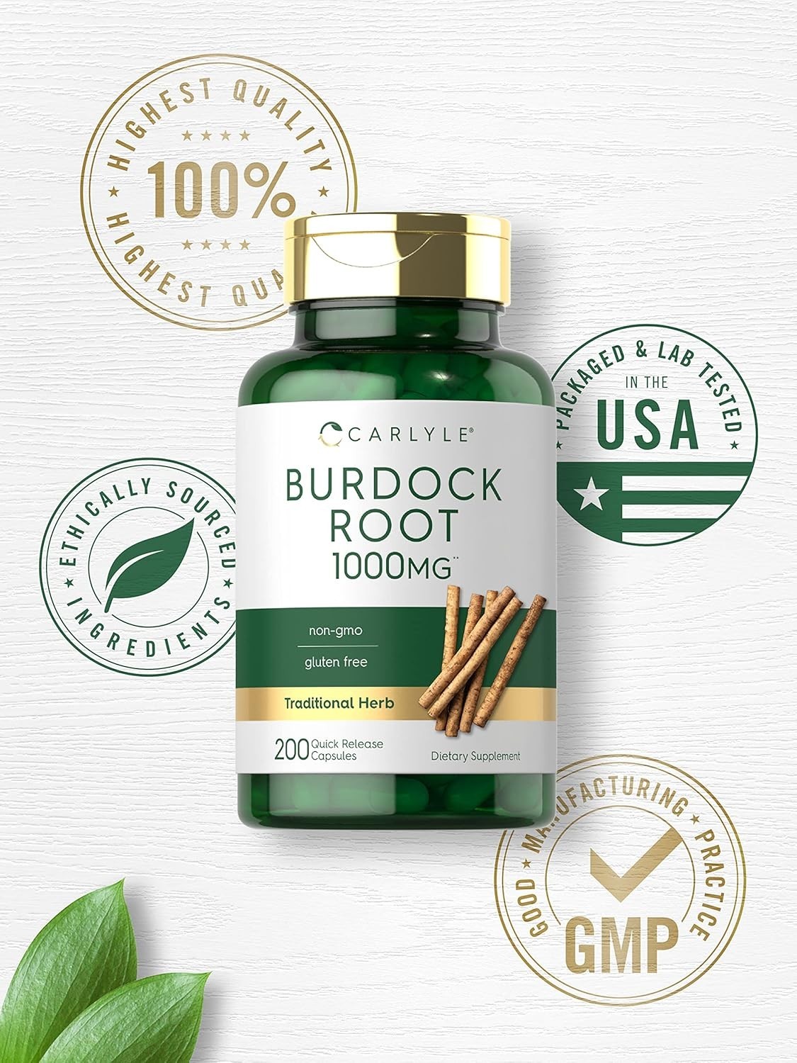 Carlyle Burdock Root | 1000 Mg | 200 Capsules Traditional Arctium Lappa Extract