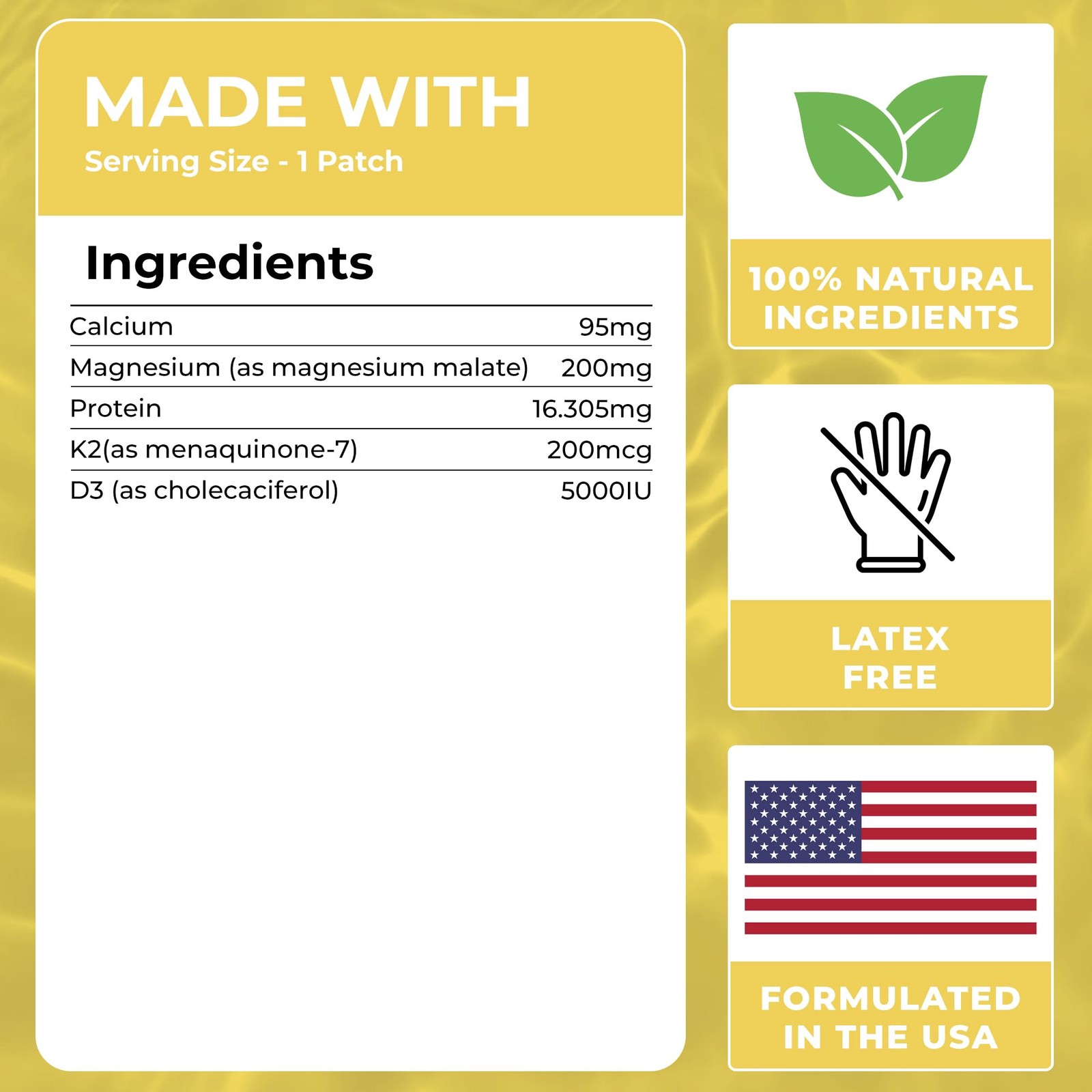 Natural Magnesium Patches for Muscle Support – 60 Pack with Calcium