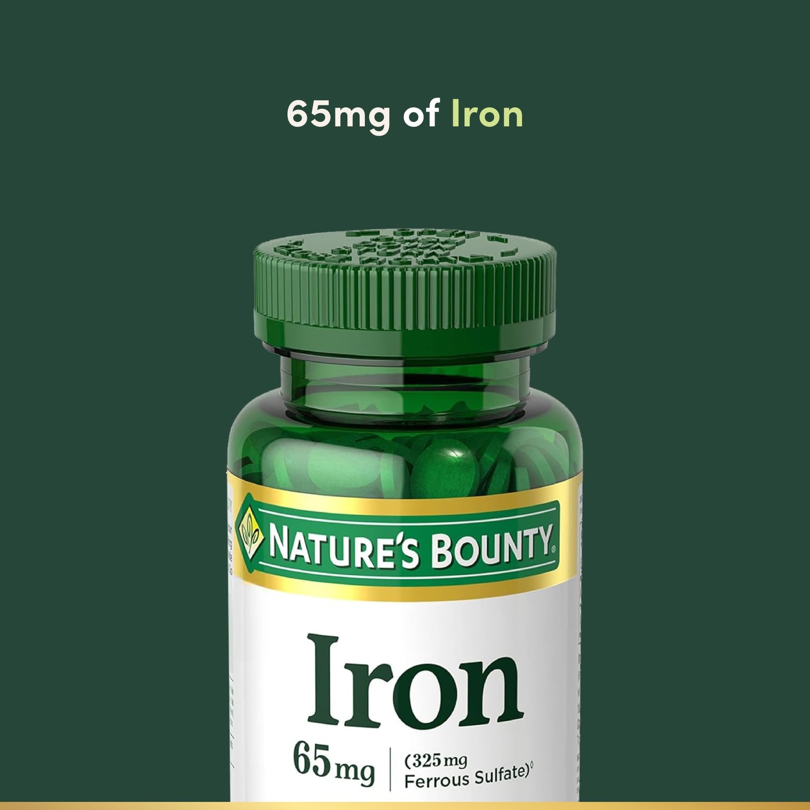 Nature’s Bounty Iron 65mg, 325 mg Ferrous 100 Count (Pack of 1), Green