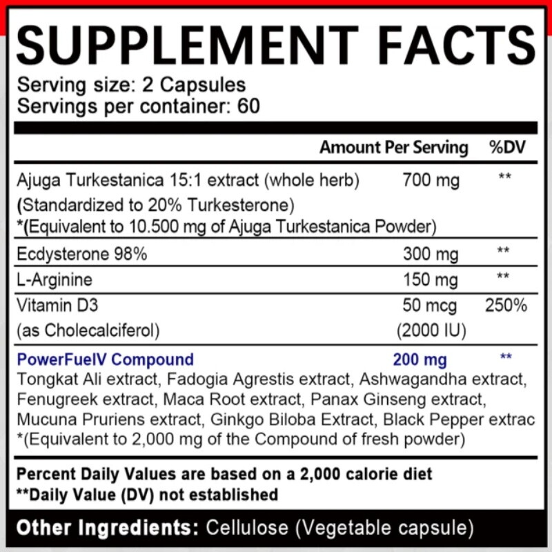 Turkesterone 10,500mg and Ecdysterone 300mg (120 Caps) Support Male Performance