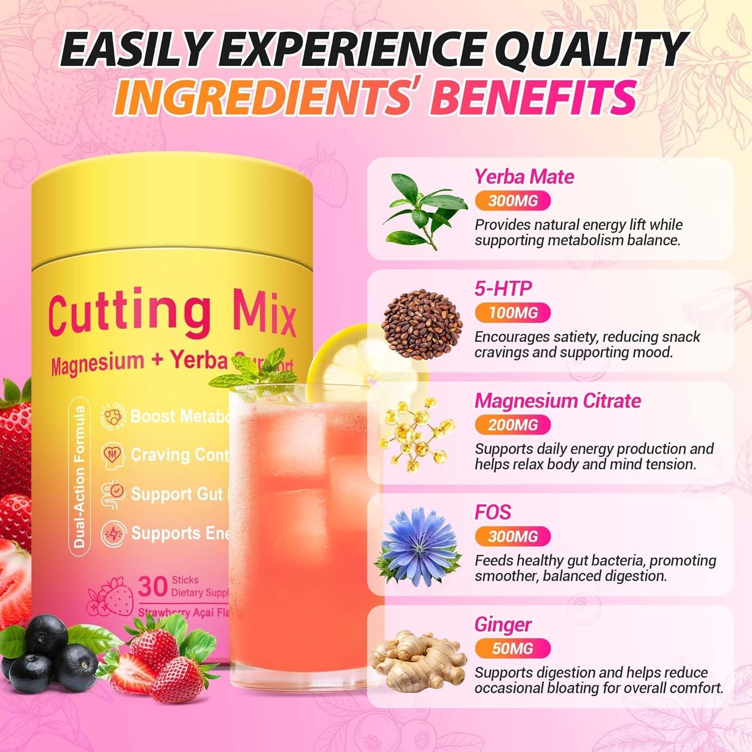 Cutting Drink Mix – Berberine, 5-HTP, Yerba Mate & Magnesium, FOS | Supports …
