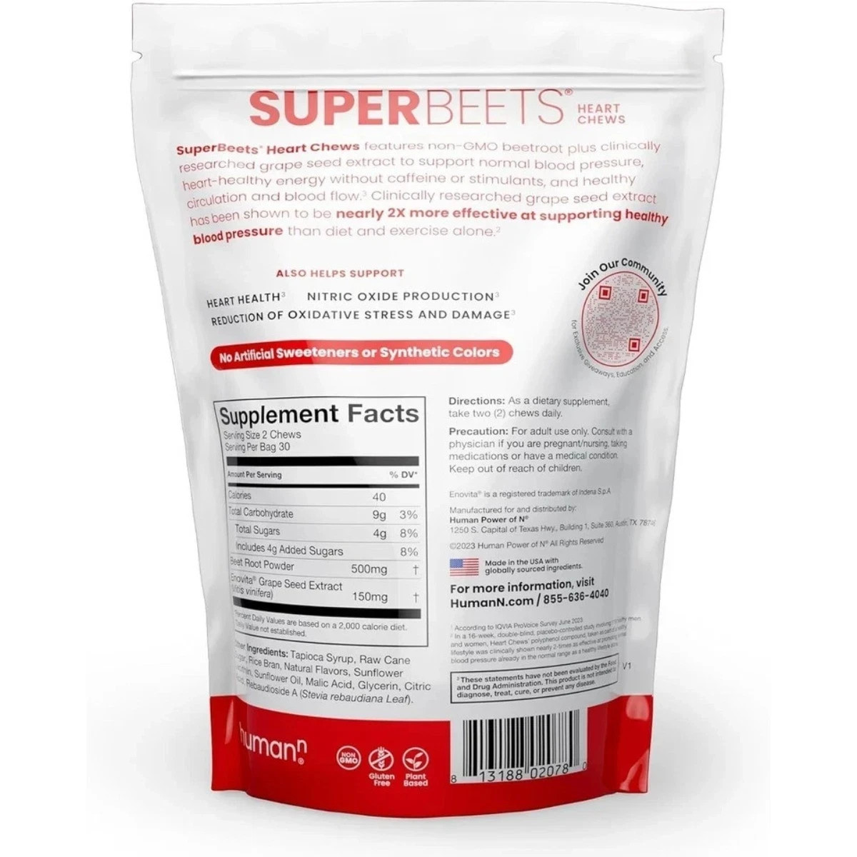 Humann SuperBeets Chews – Nitric Oxide Booster, Blood Pressure Support/ 60 Count
