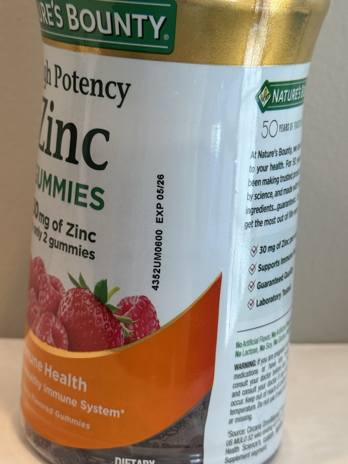 Nature’s Bounty High Potency Zinc Immune Health Gummies 30mg 120 ct
