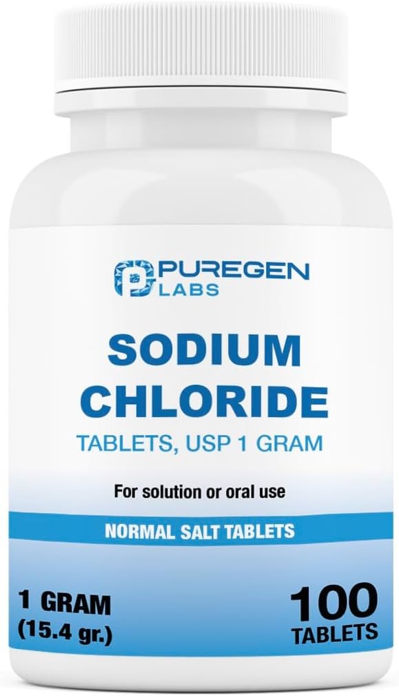Puregen Labs Sodium Chloride Tablets 1 gm (1000 mg), USP | (15.4gr.) | 100 Count