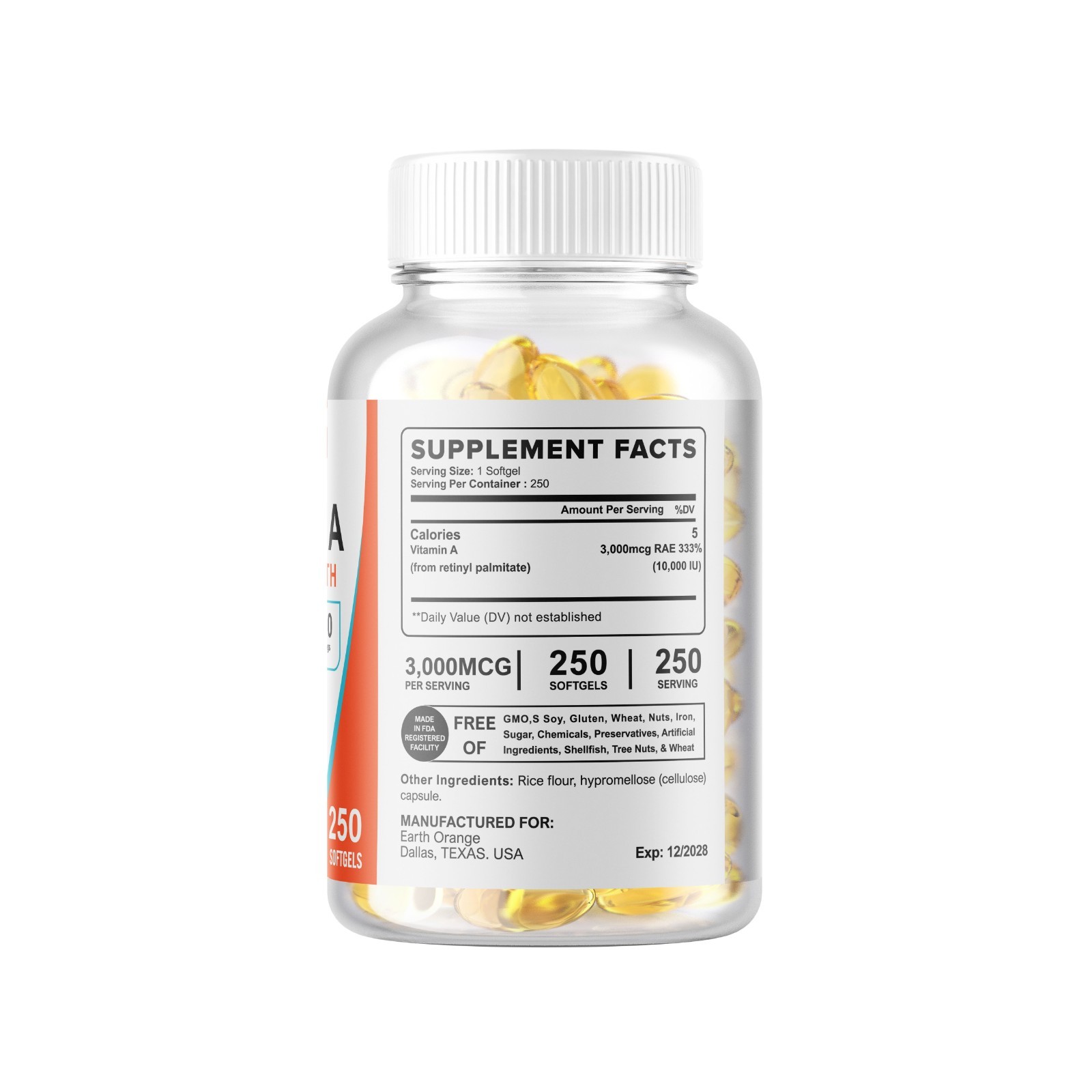 Vitamin A 10,000iu Gluten Free & Non-GMO 250 Softgels