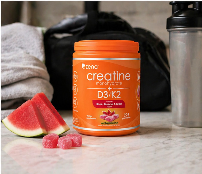 Zena Creatine Monohydrate Gummies with D3/K2, 225 Count, 5g Micronized Creatine