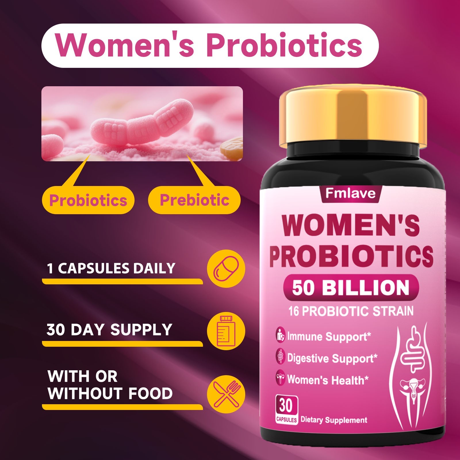 Women’s Probiotics 50 Billion CFU 16 Probiotic Strains Digestive, Vaginal Health