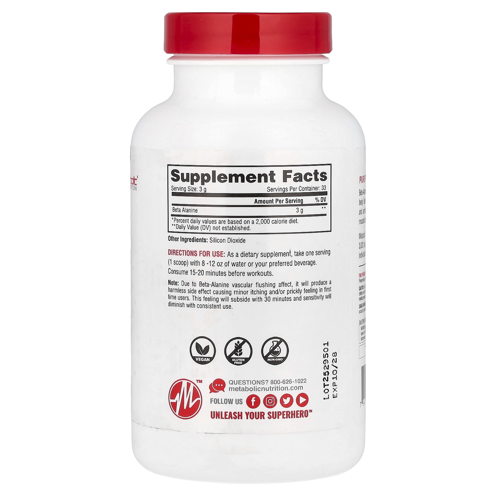 Beta-Alanine, Unflavored , 3.52 oz (100 g)