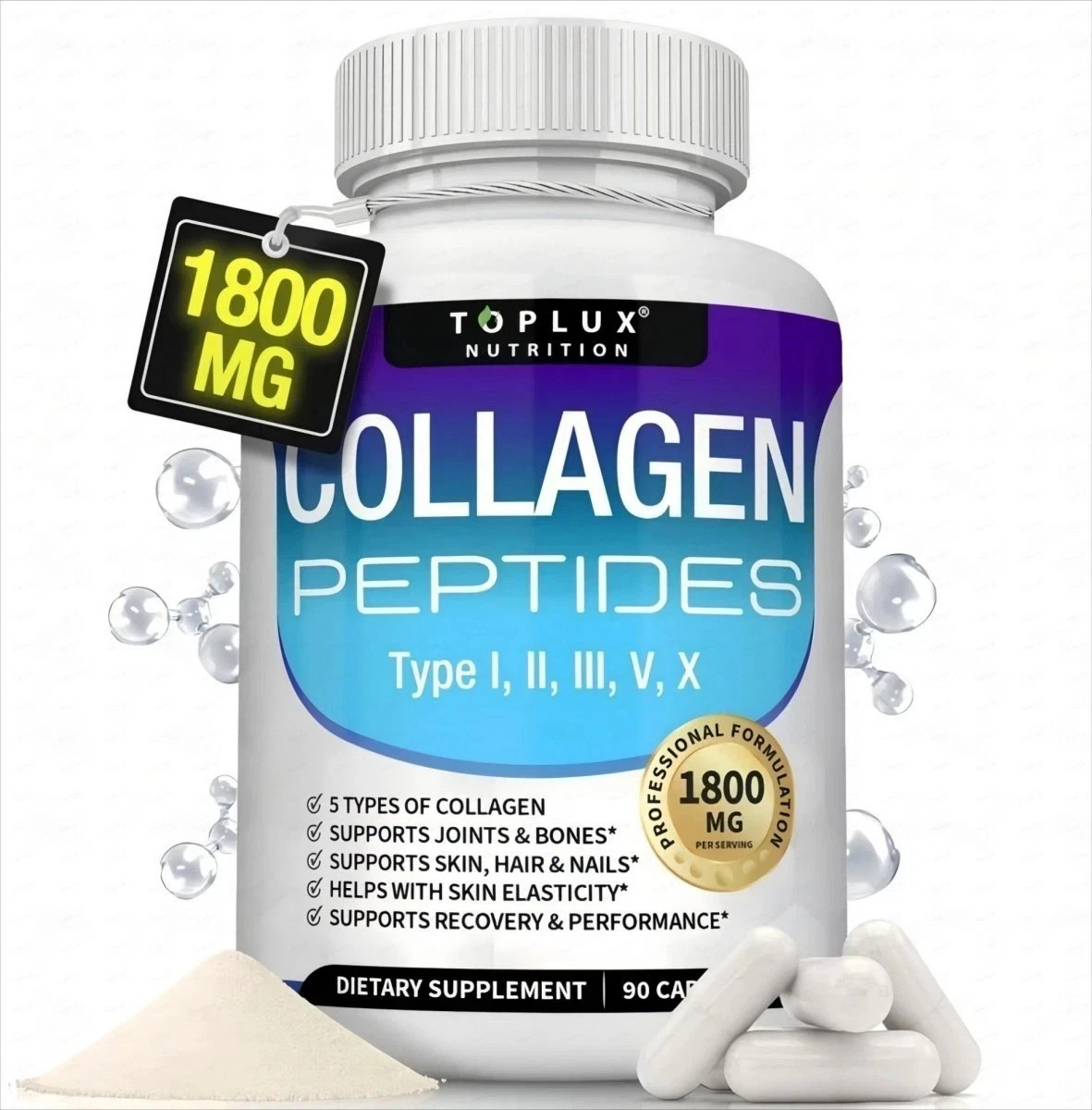 Toplux Collagen Peptides – with Multi-Type Collagen & Vitamins- 90 Capsules