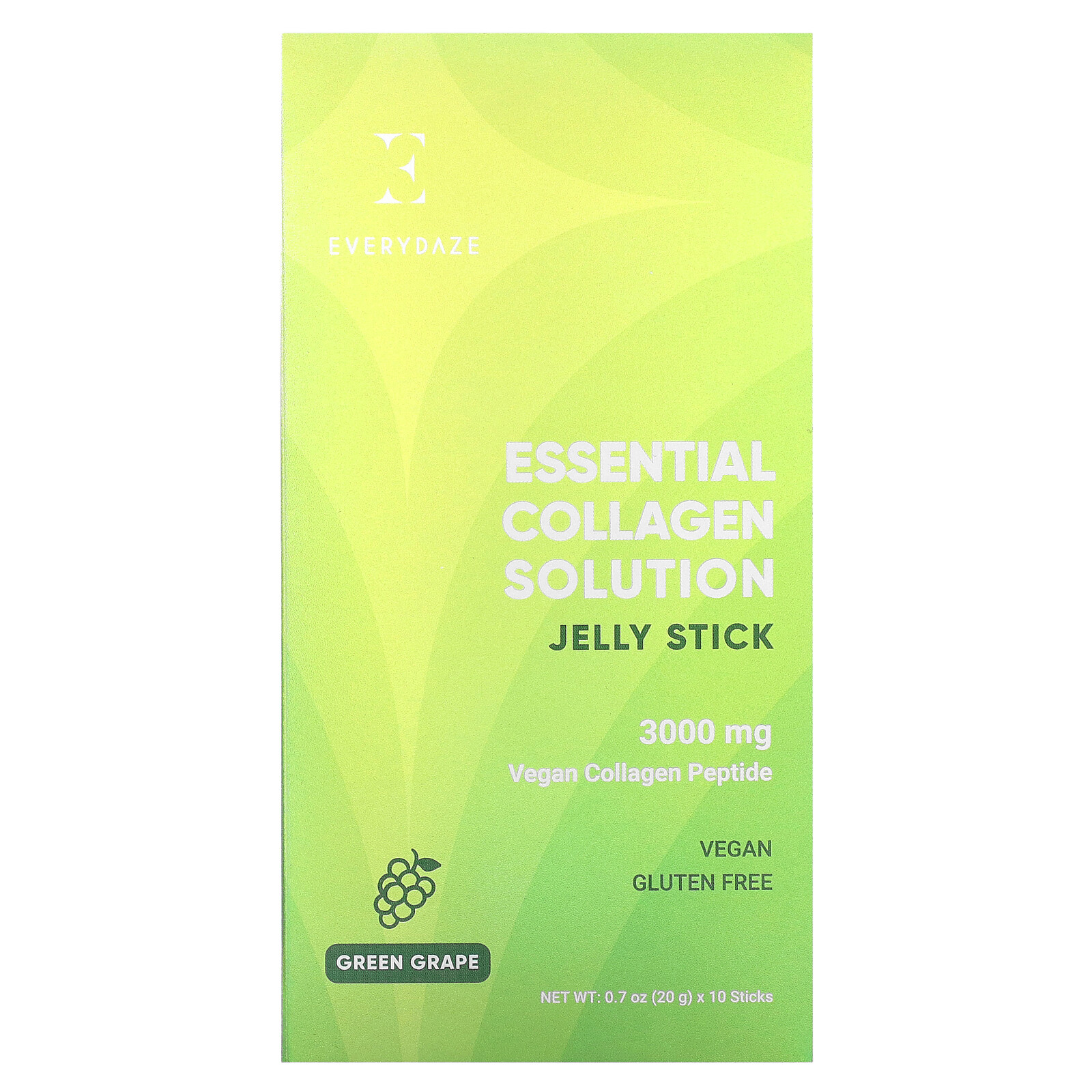 Essential Collagen Solution Jelly Stick, Green Grape, 3,000 mg, 10 Sticks, 0.7