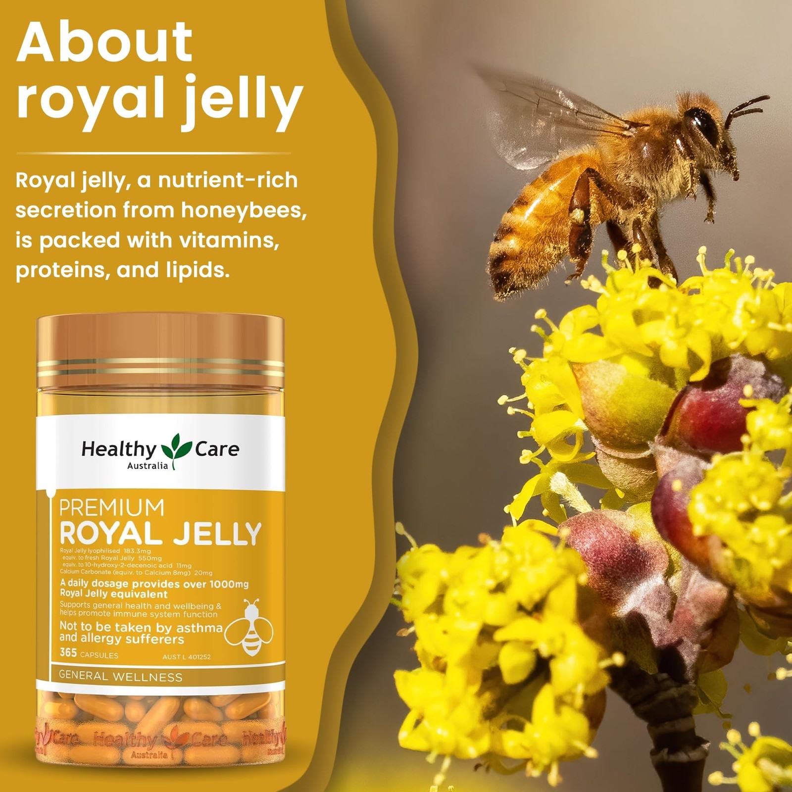 Healthy Care Royal Jelly 1000 365 Capsules Supplements Made in Australia