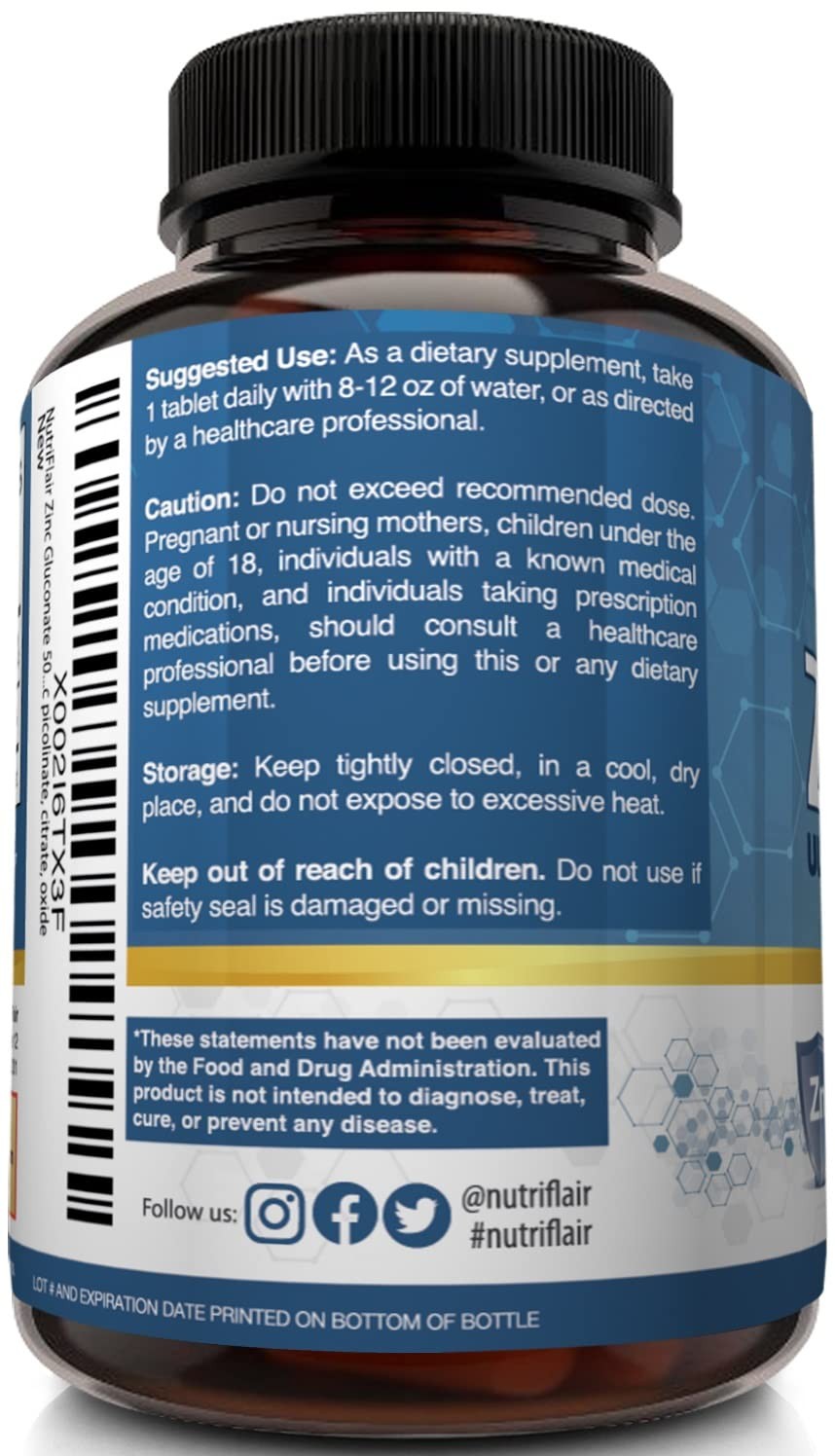 NutriFlair Zinc Gluconate 50mg, 100 Tablets – High Potency Immune System Booster