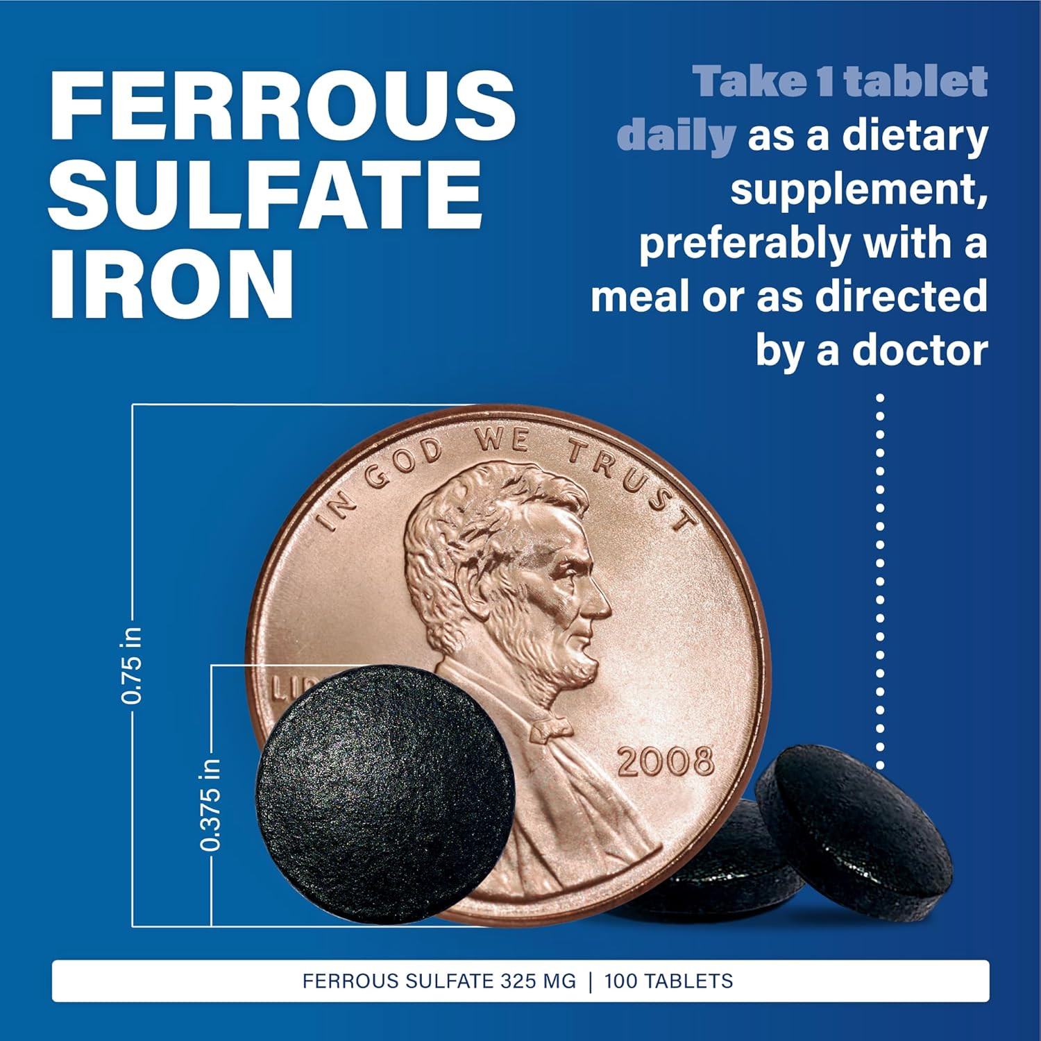 Ferosul Ferrous Sulfate Iron Supplement 325Mg 100 Count Pack of 4 Tablets