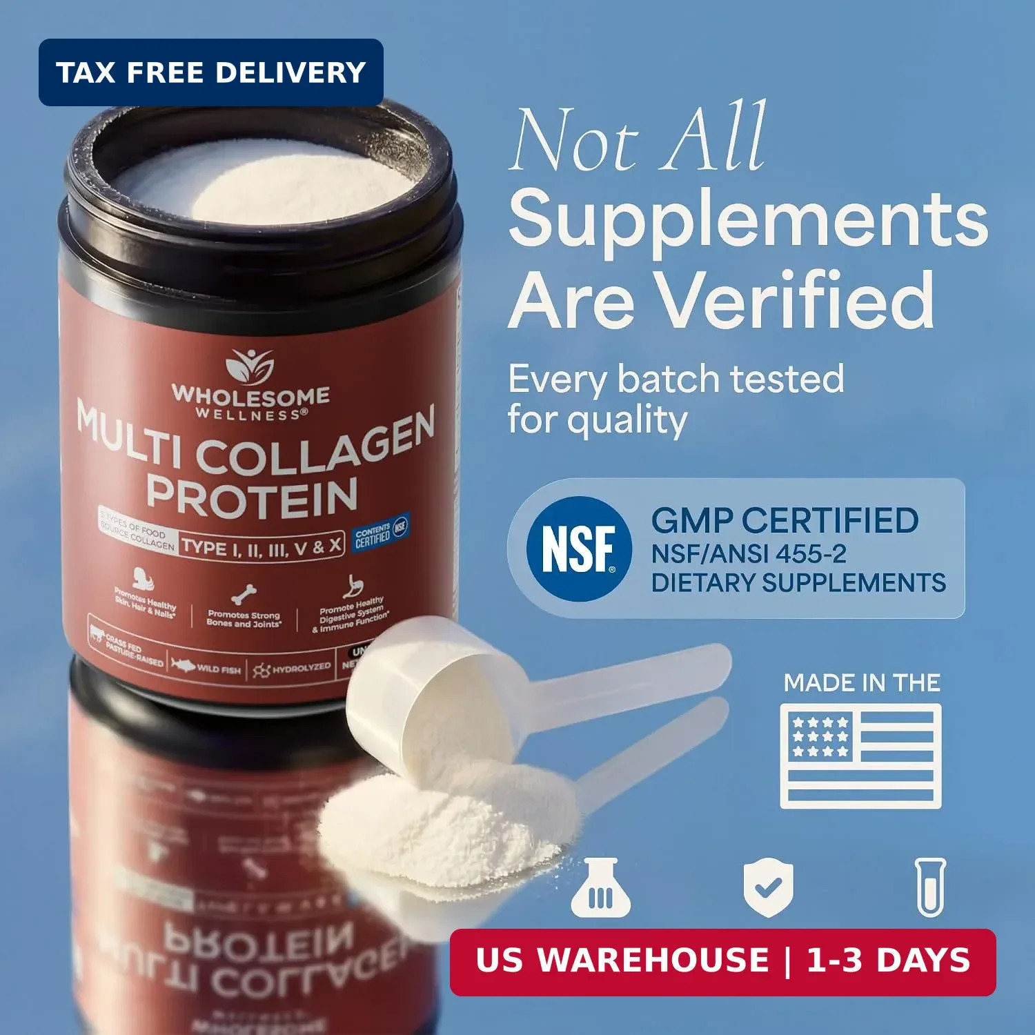 Wholesome Wellness Premium Multi Collagen Peptides Protein Powder for Women and