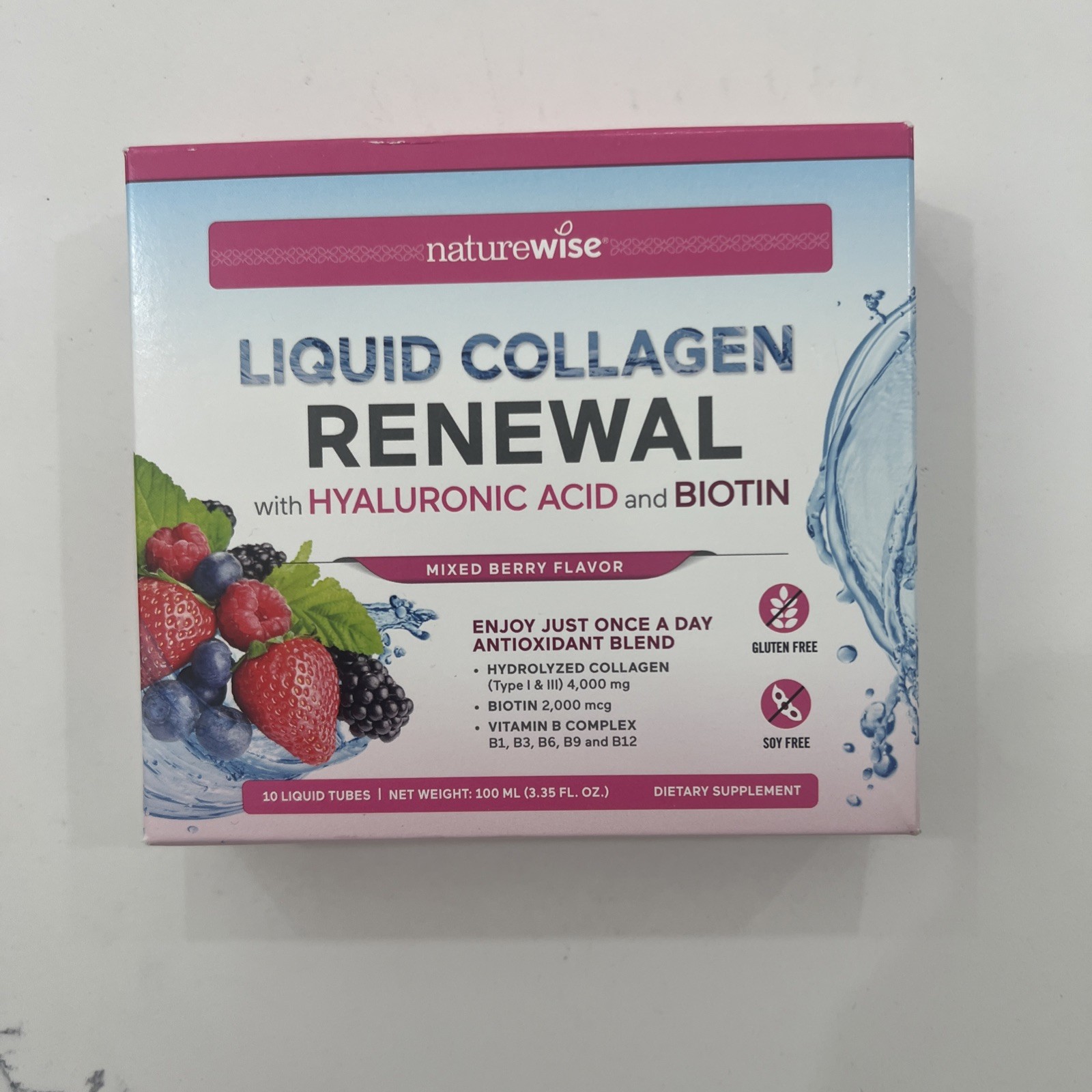 NatureWise Hydrolyzed Liquid Collagen for Women & 10 Tubes (Pack of 1), Pink