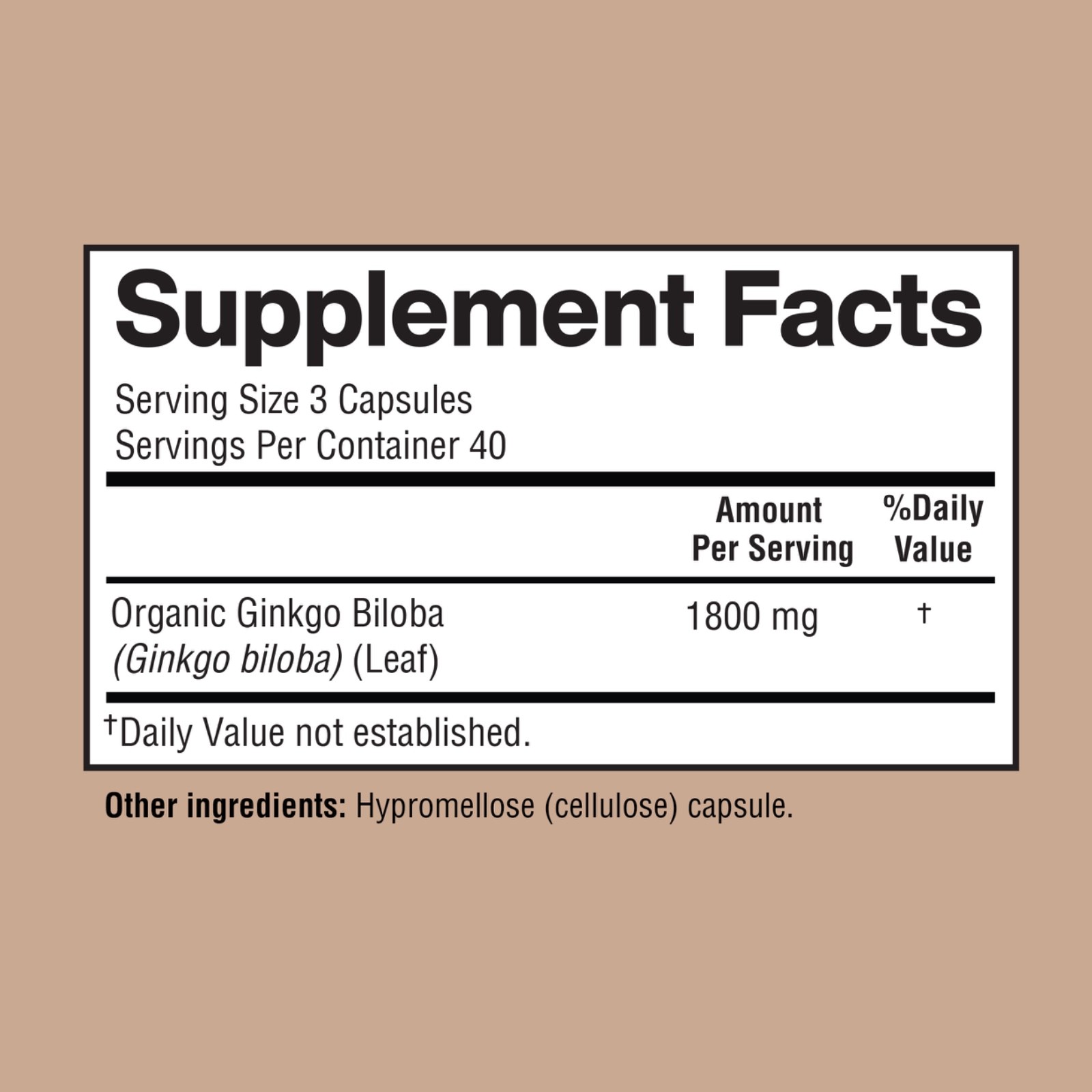 Ginkgo Biloba Organic 1800mg Per Serving, 120 Veggie Capsule