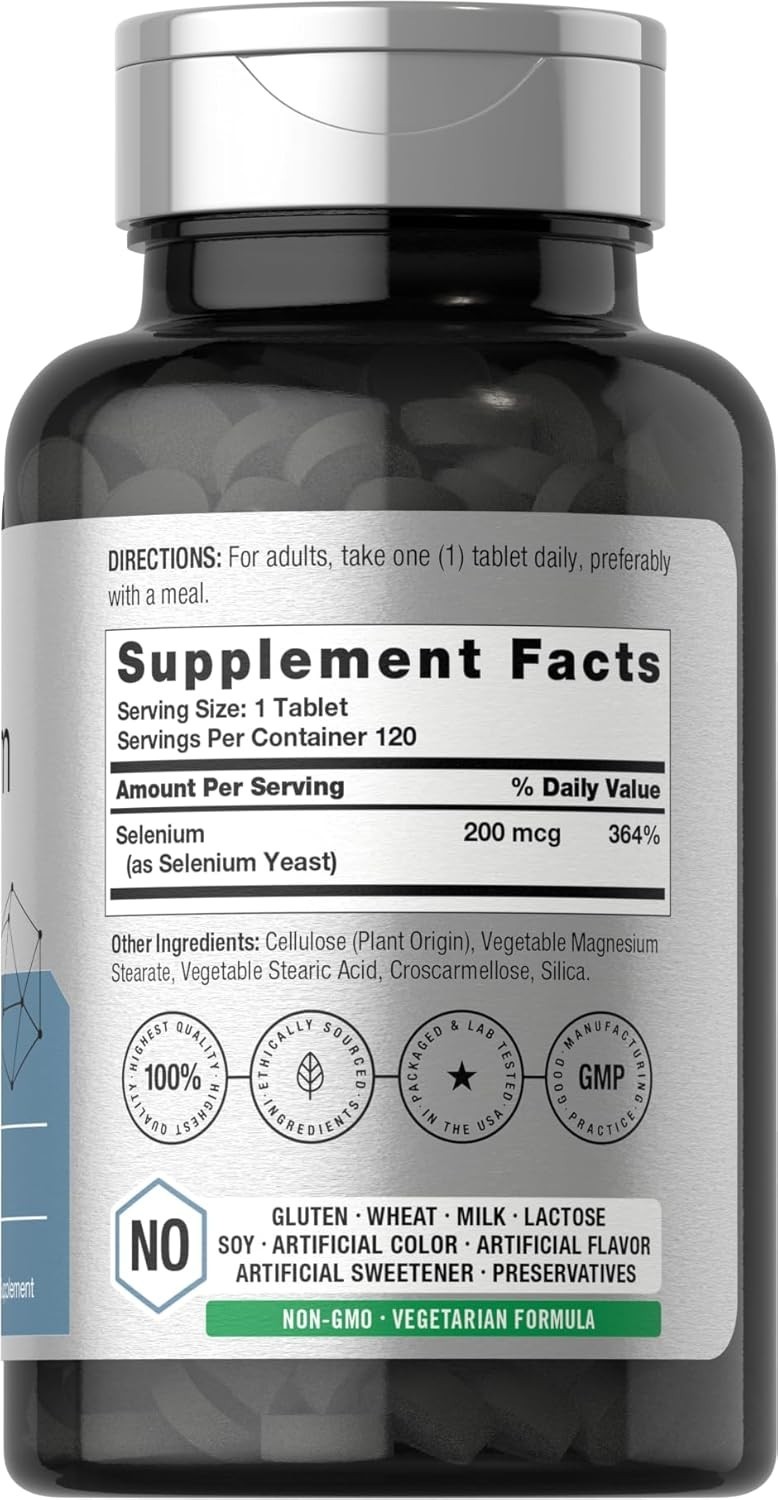 Selenium Supplement 200Mcg for Women and Men| 120 Tablets | Non-Gmo and Gluten F