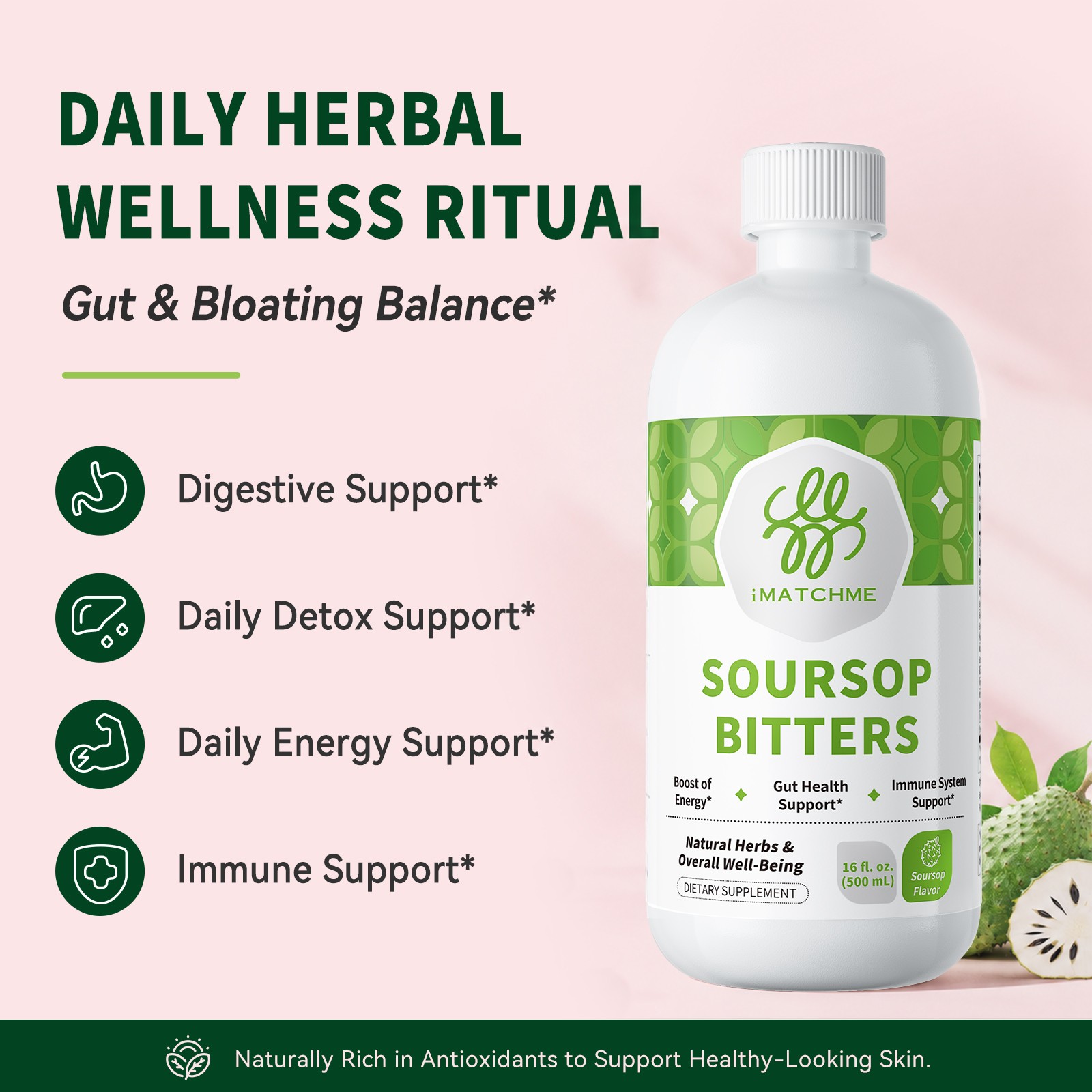 500ml Soursop Bitters Liquid Herb for Immune, Digestive & Gut Health 16fl oz