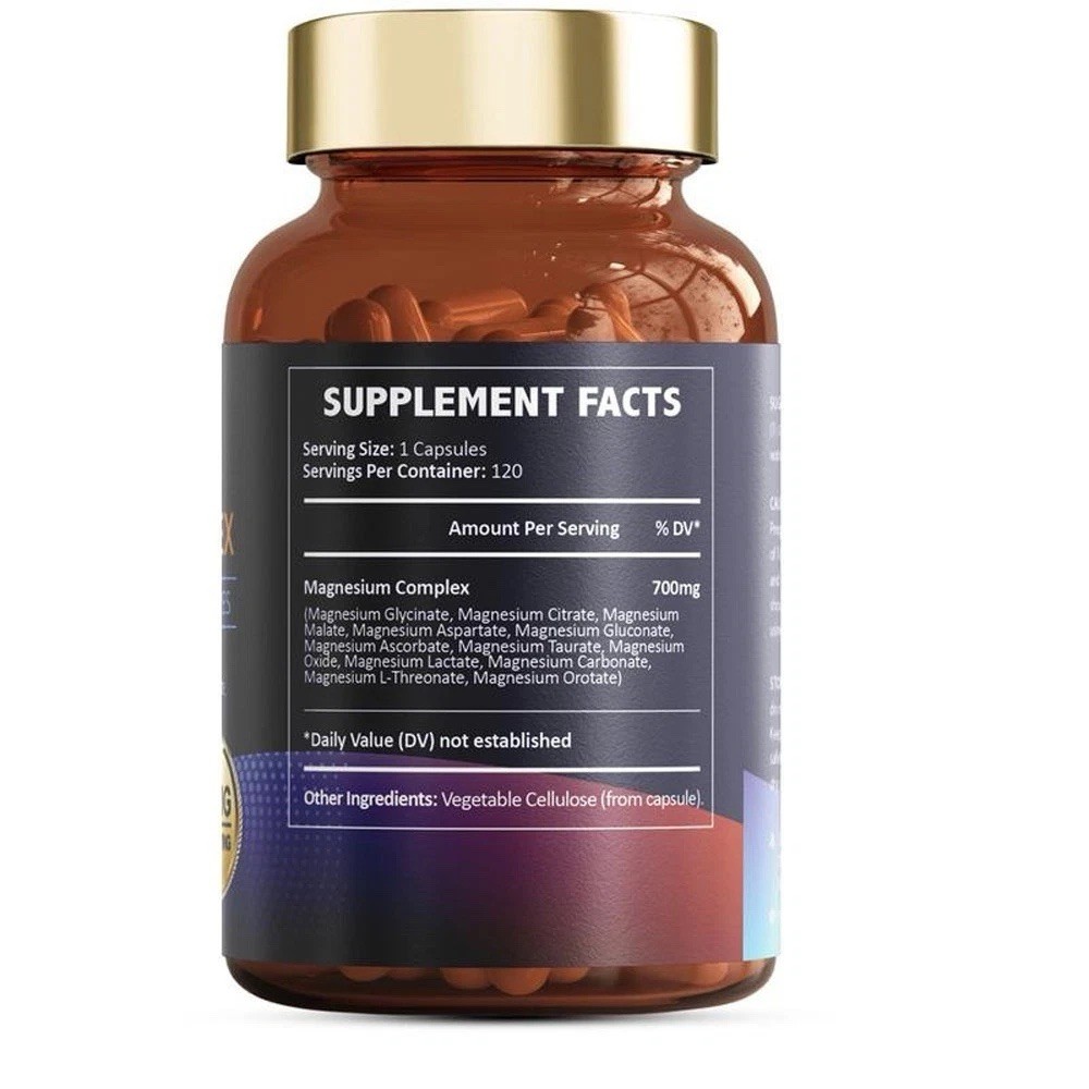 Magnesium Complex 700mg 12-in-1 Supplement, 120 Capsules for Daily Support