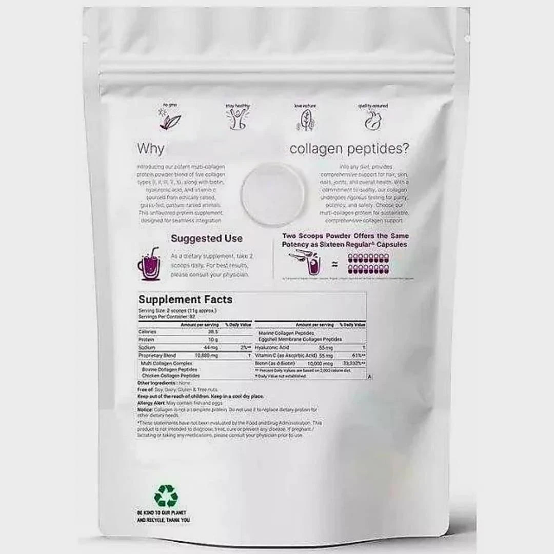 Multi Collagen Peptides Powder–Hydrolyzed Protein with Type I, II, III, V, X 2LB