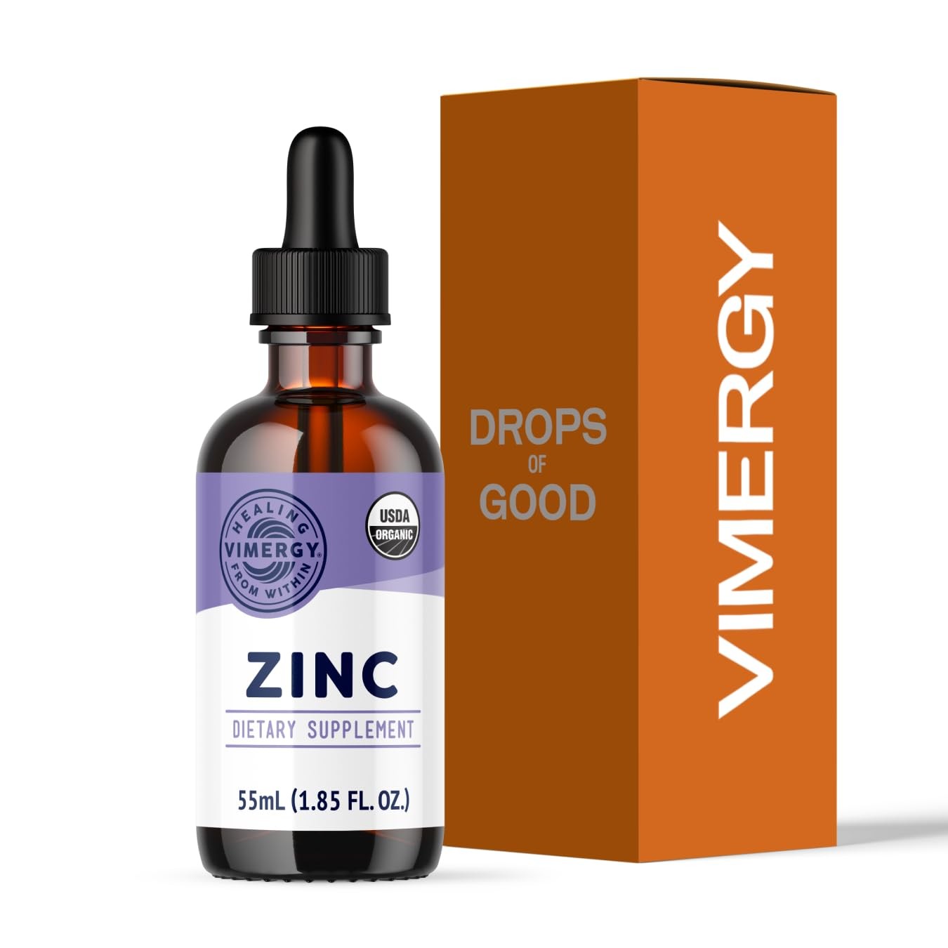 VIMERGY USDA Organic Zinc Supplements for Women & Men 1.85 Fl Oz (Pack of 1)
