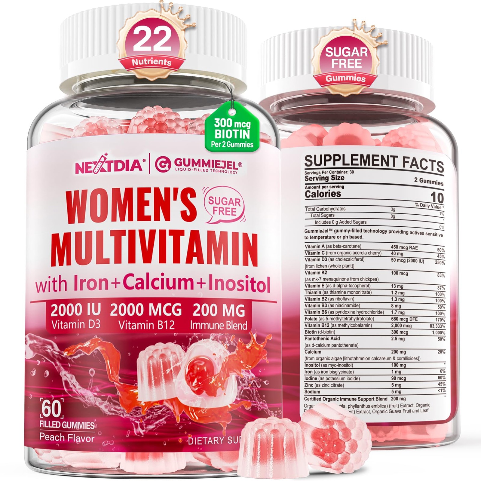 Methylated Multivitamin for Women Gummies, Calcium, D3 60 Count (Pack of 1)