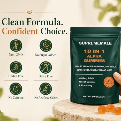 SupremeMale 10 in 1 Alpha Gummies – 4000 mg Herbal Performance Blend with Ashwag