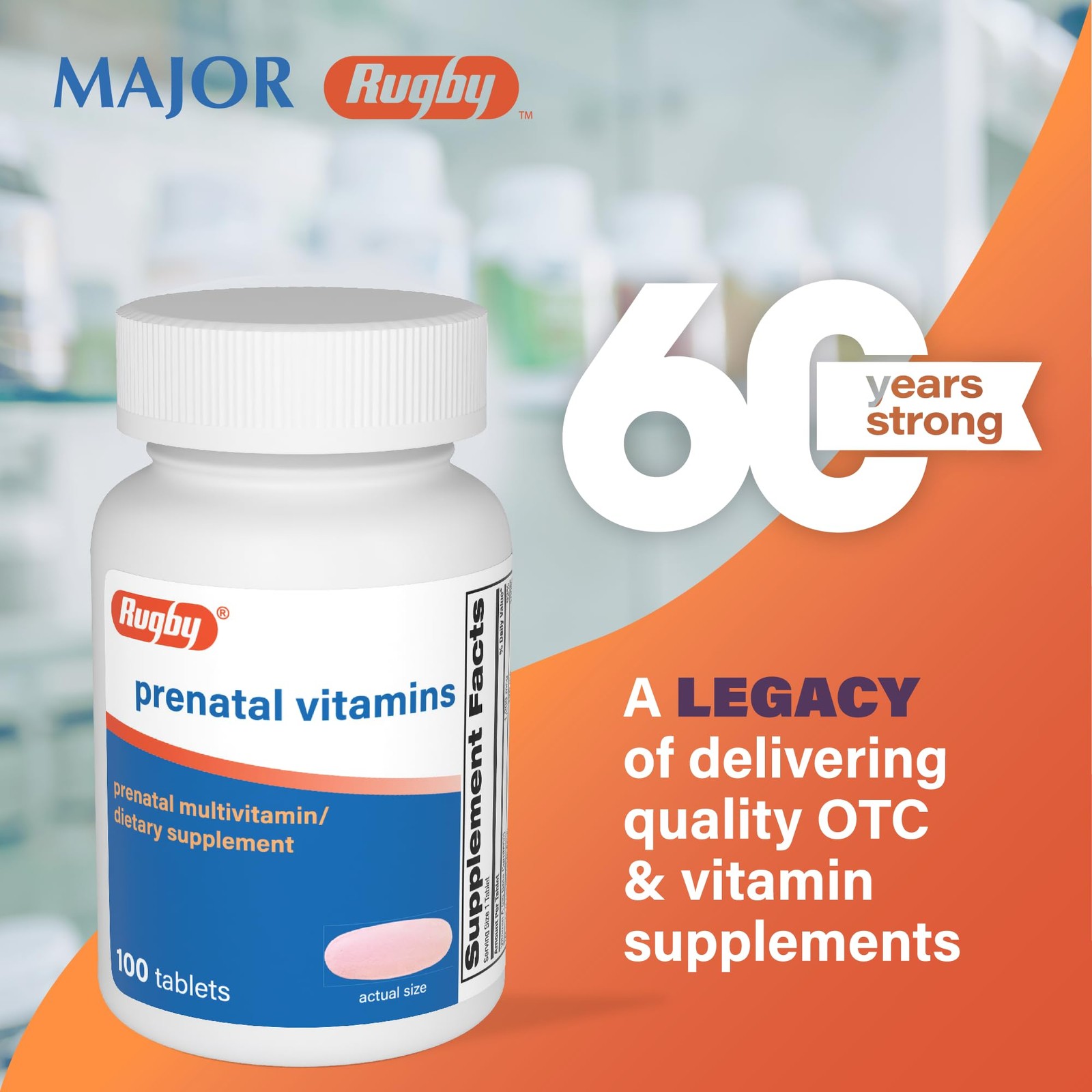 Rugby Prenatal Vitamins – Multiple Vitamin and 100 Count (Pack of 3), Peach