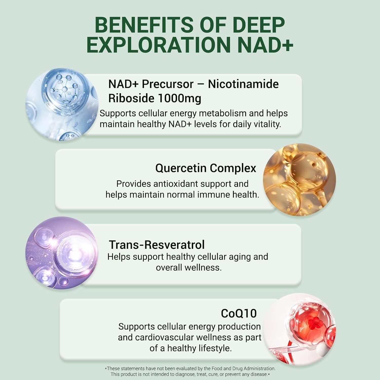 NAD+ Supplement for Anti Aging, Energy, Focus Nicotinamide Riboside Resveratrol