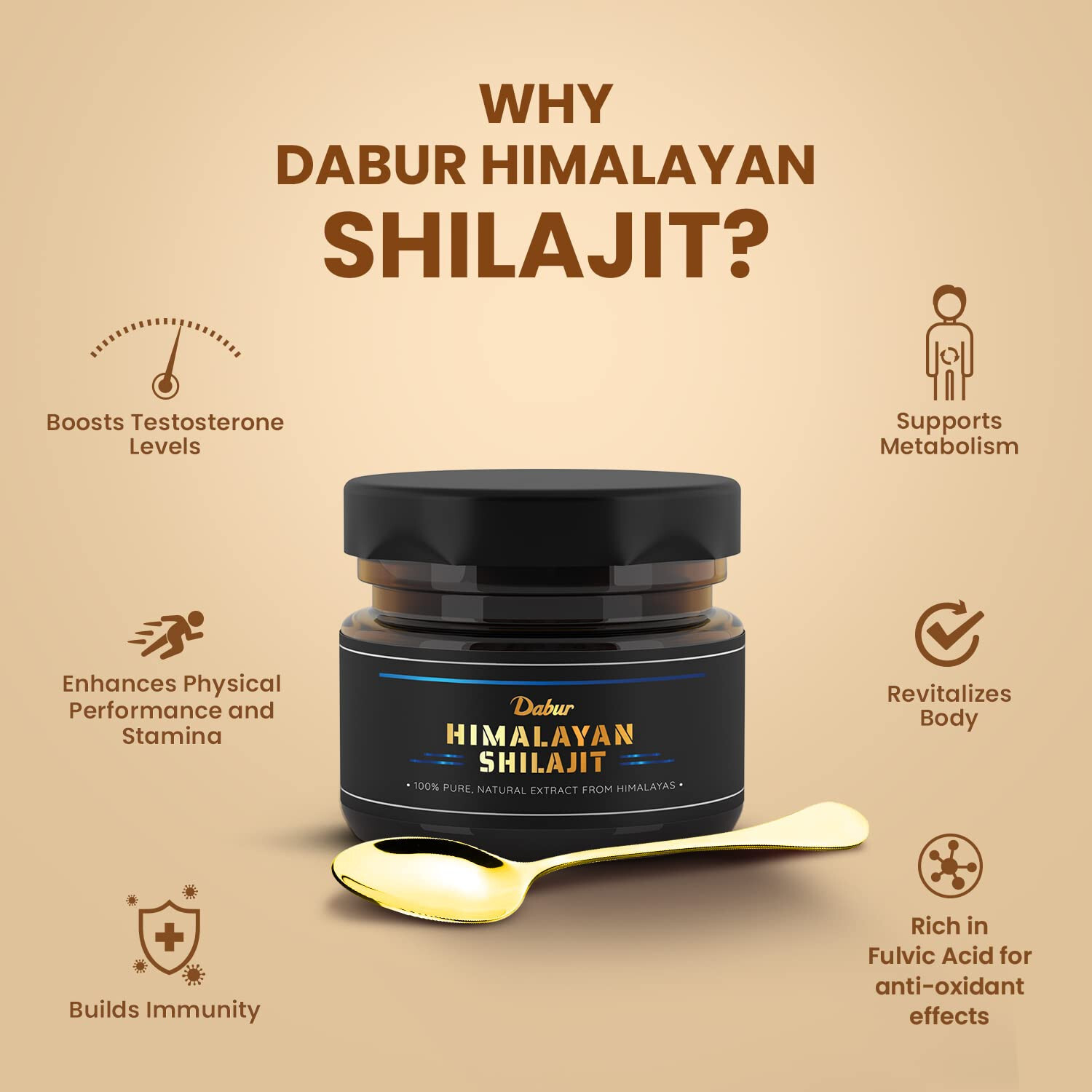 Dabur 100% Pure Himalayan Shila-jit Resin 15g II Boosts Stamina and Energy