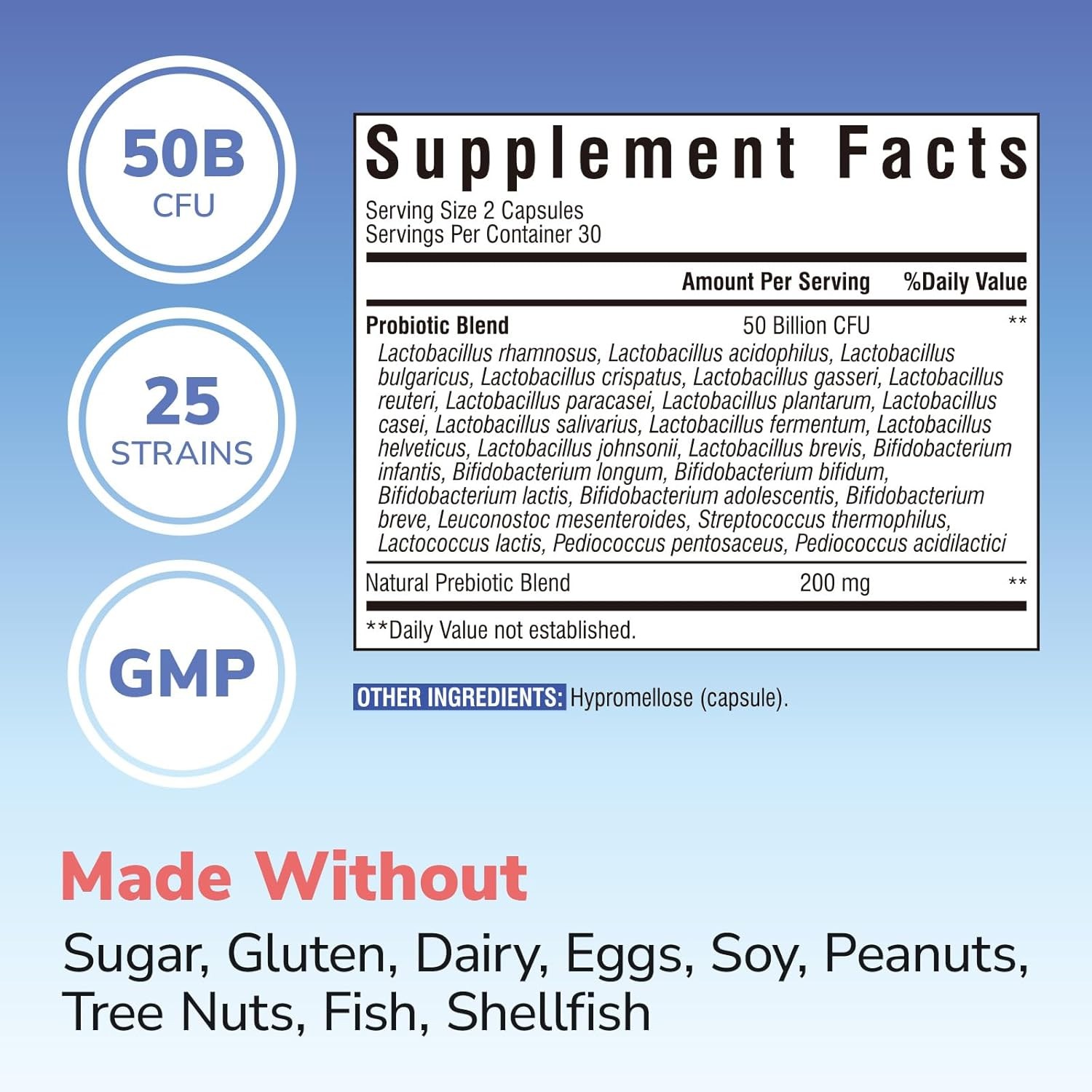Probiotic for Women and Men, 50 Billion CFU, 25 Diverse Strains plus Prebiotics,