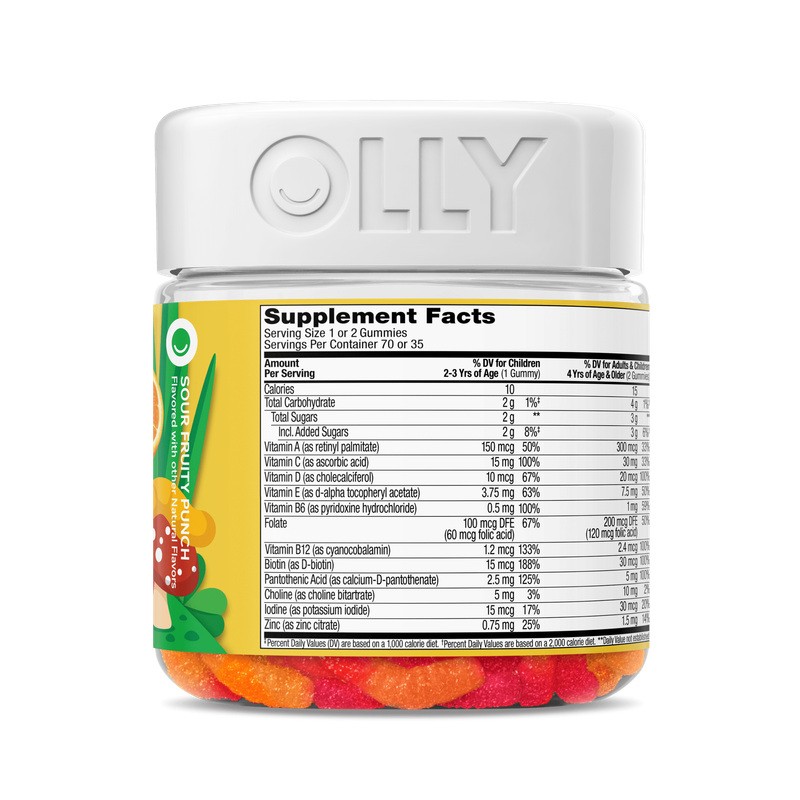 3x OLLY Kids Multi Gummy Worms Sour Fruity Punch 70 Count NEW EXP 2027+