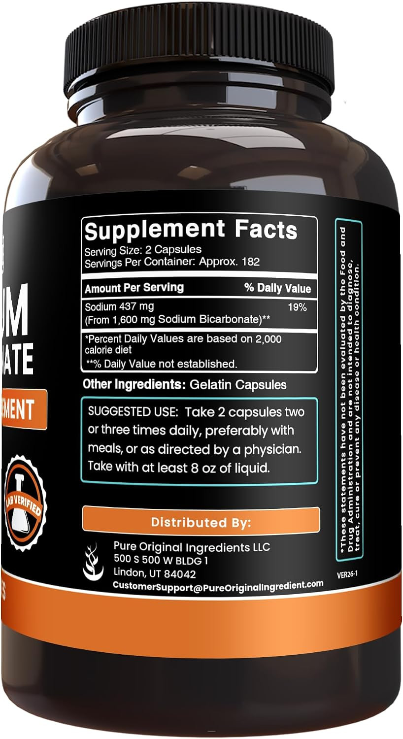 Pure Original Ingredients Sodium Bicarbonate (365 Capsules) No Magnesium Or Rice