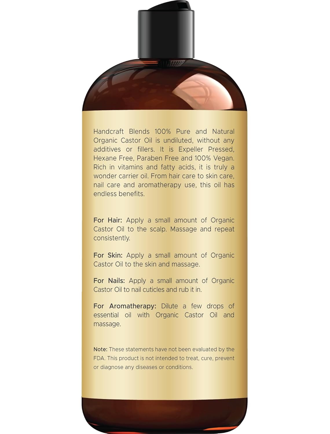 Organic Castor Oil 16 fl oz 100% Pure Natural Carrier Oil Hair Skin Body Hexane