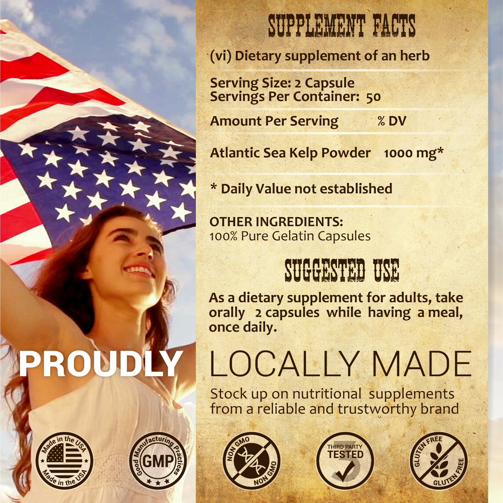 Iodine Sea Kelp 100 caps Pure Healthy Thyroid Support Metabolism Energy Booster