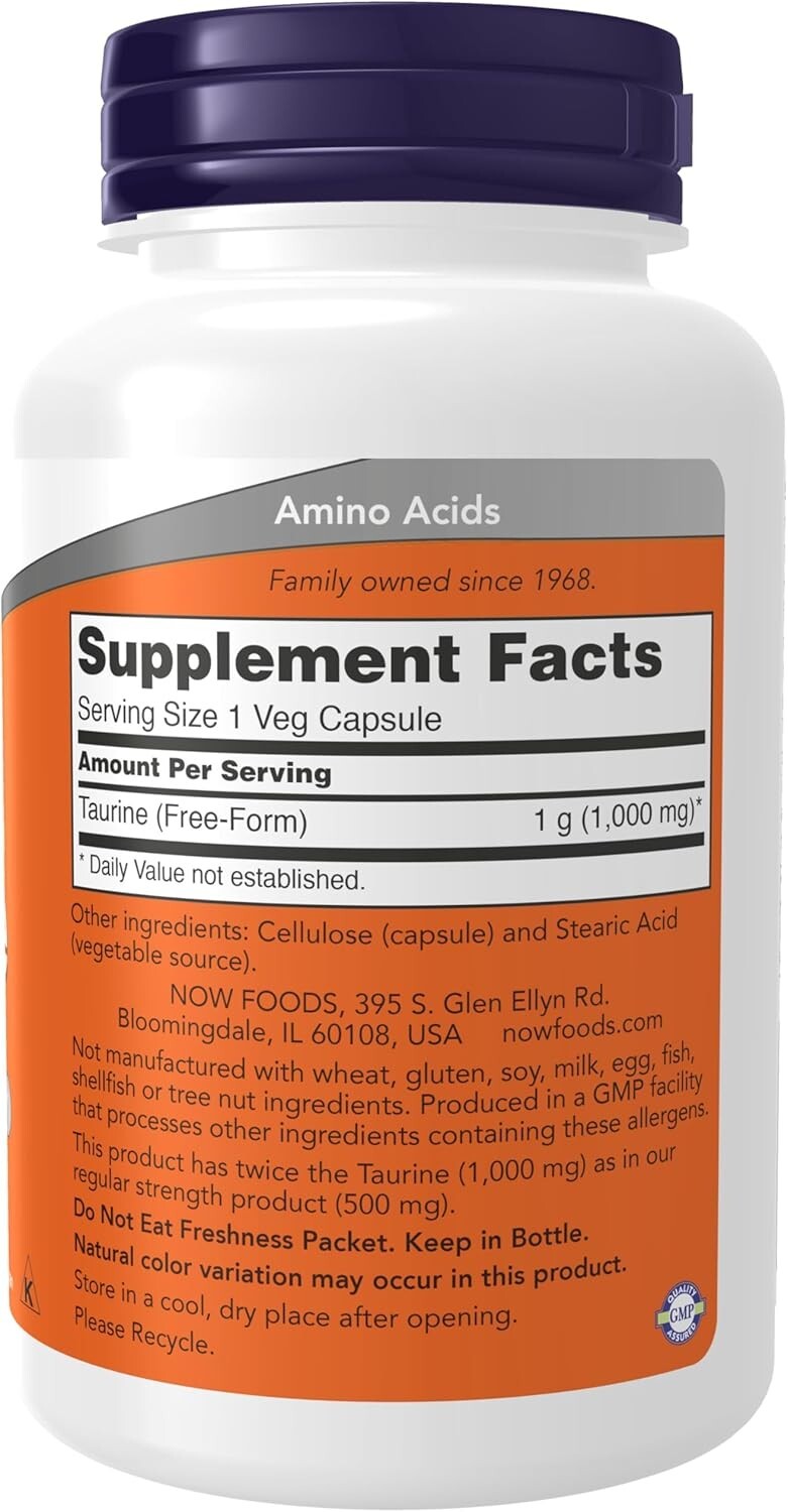 NOW Foods (3 [PACKS) Double Strength Taurine 1,000 mg 100 Veg Caps