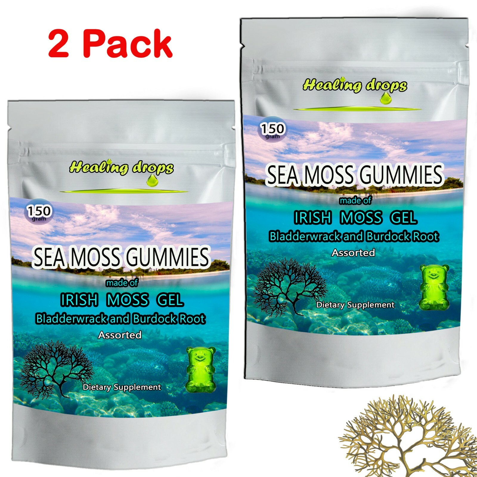 (2 Pack) Irish Sea Moss Gummies – Raw Organic Wildcrafted Sun-Dried Sea Moss